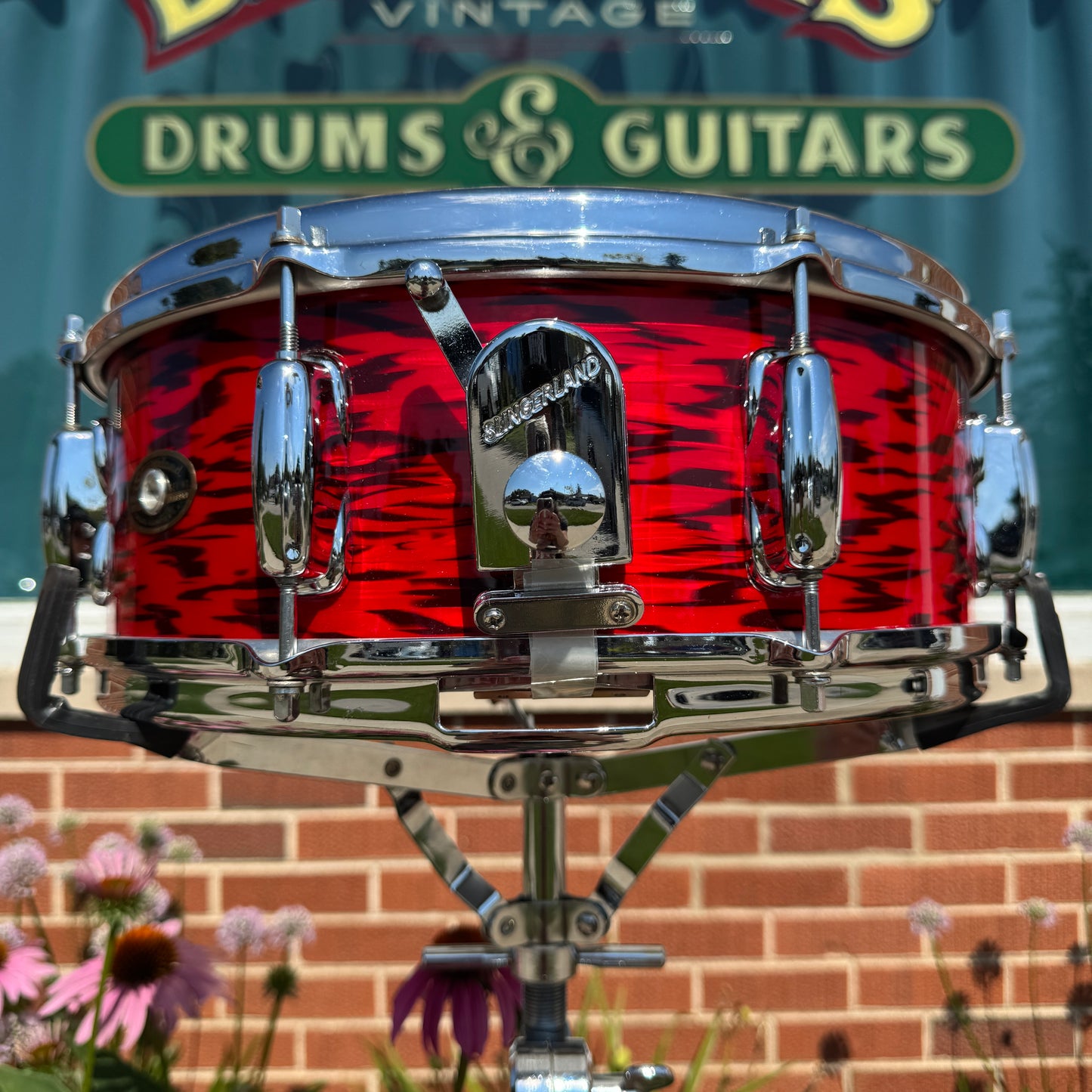 1960s Slingerland Buddy Rich Artist Model 5.5x14 Snare Drum Red Tiger Pearl 8-Lug