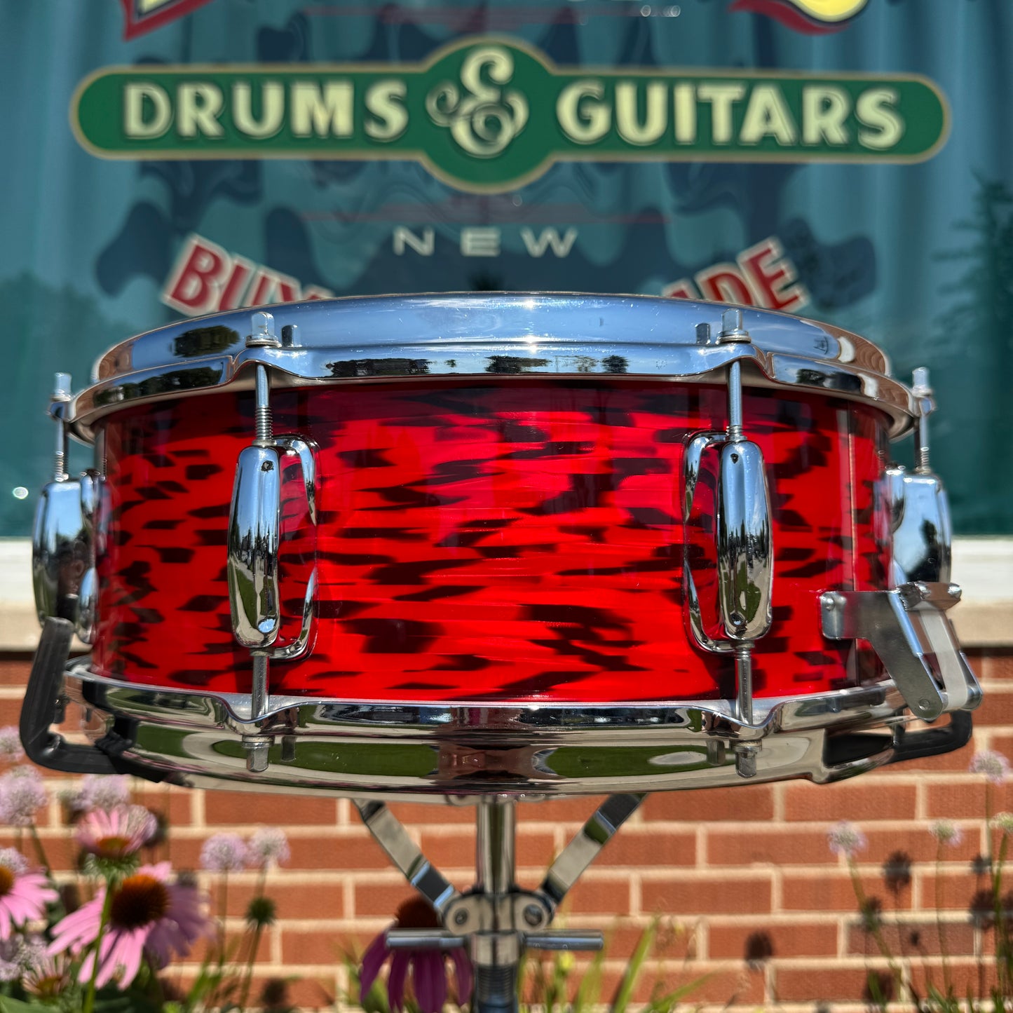1960s Slingerland Buddy Rich Artist Model 5.5x14 Snare Drum Red Tiger Pearl 8-Lug