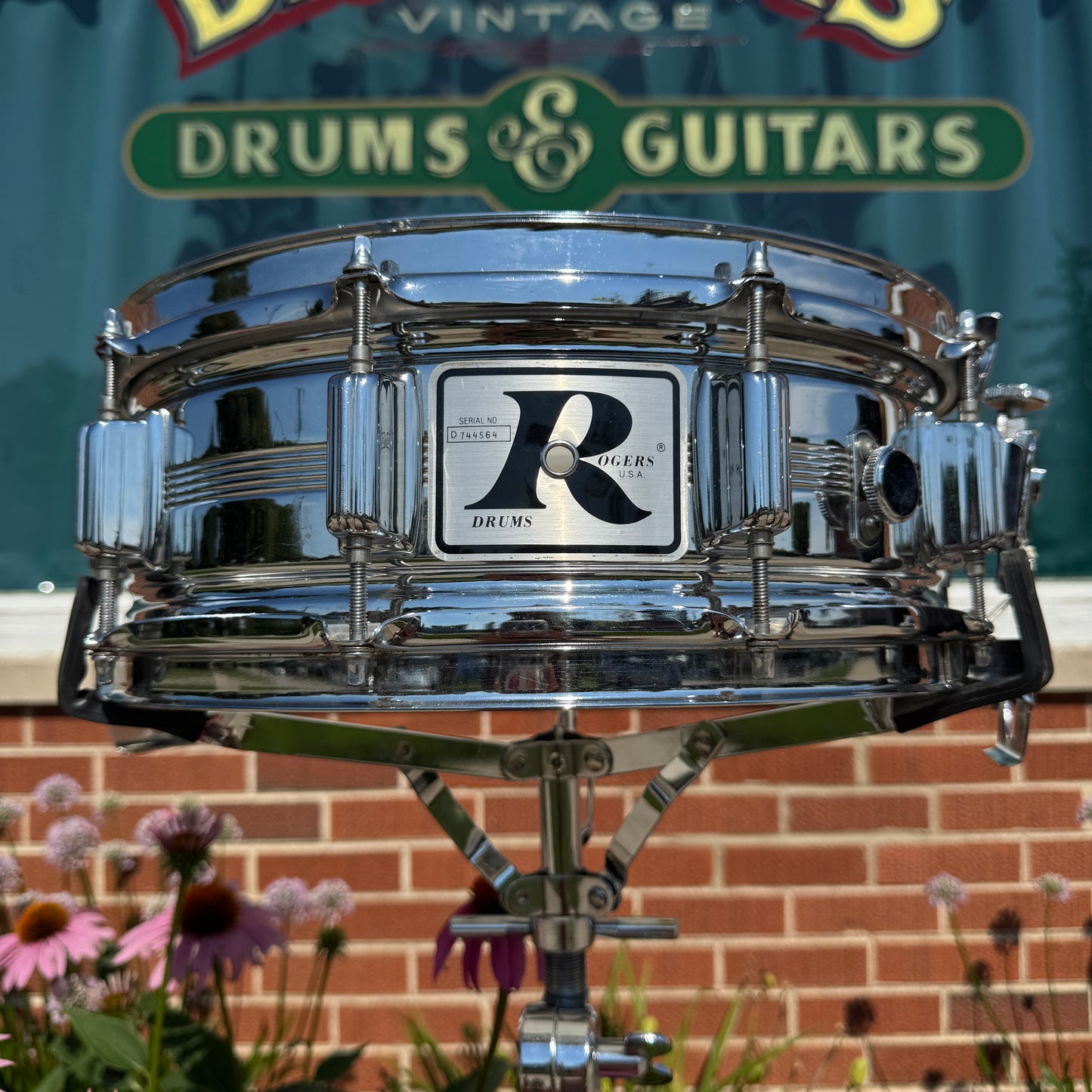 Vintage Rogers 5x14 Dynasonic "Big R" Snare Drum Chrome Over Brass COB