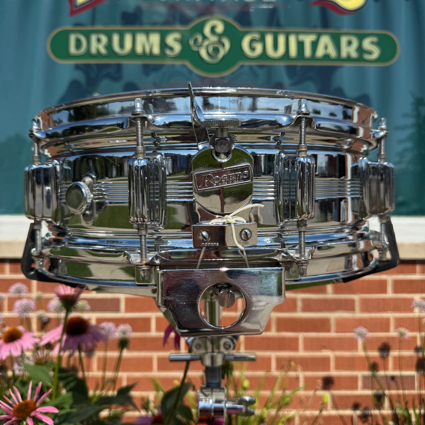 Vintage Rogers 5x14 Dynasonic "Big R" Snare Drum Chrome Over Brass COB