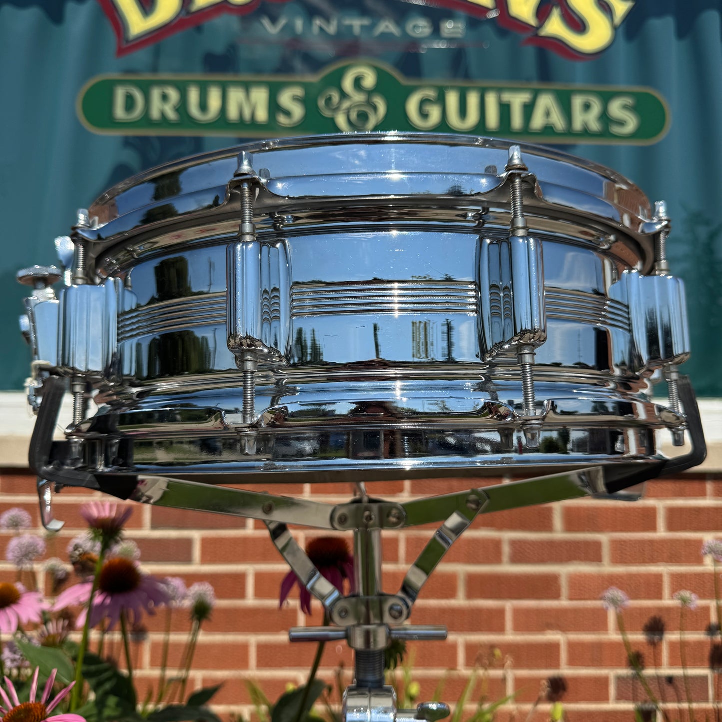 Vintage Rogers 5x14 Dynasonic "Big R" Snare Drum Chrome Over Brass COB