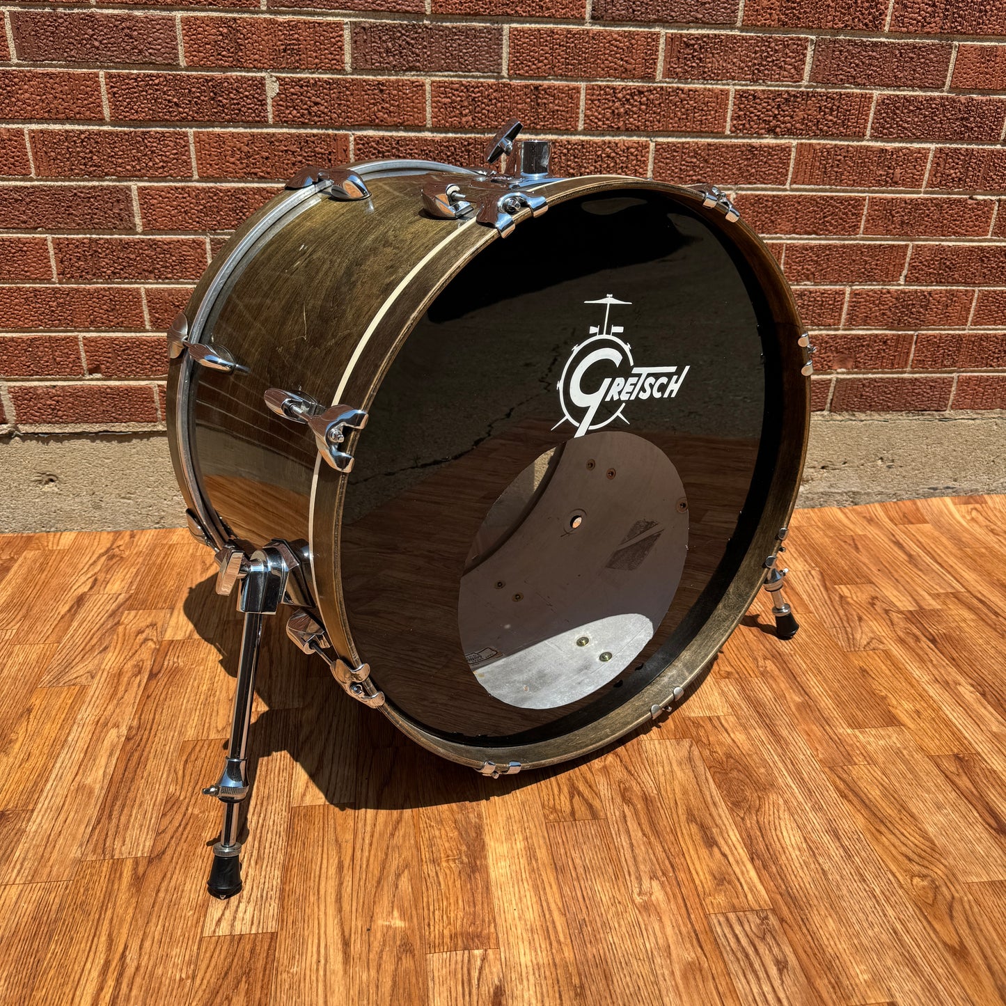 1980s Gretsch 14x22 Bass Drum Ebony Transparent Black Square Badge