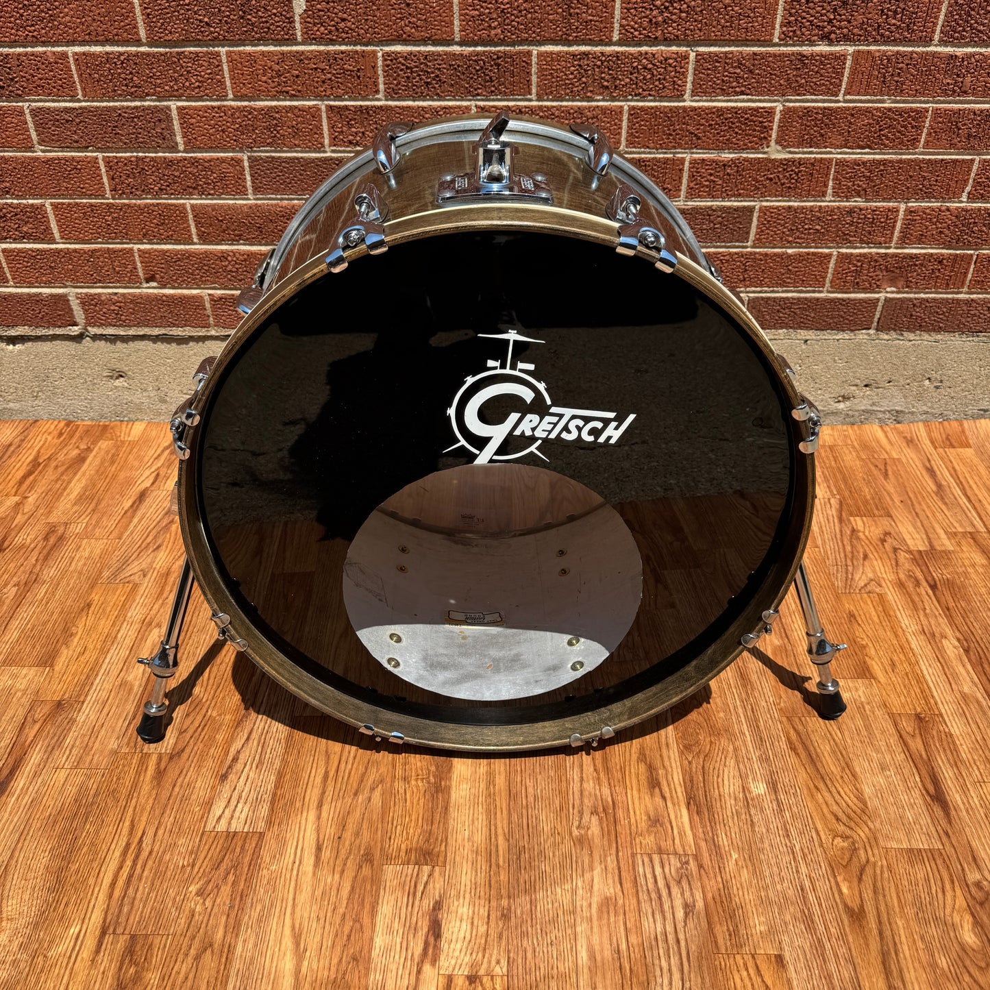 1980s Gretsch 14x22 Bass Drum Ebony Transparent Black Square Badge