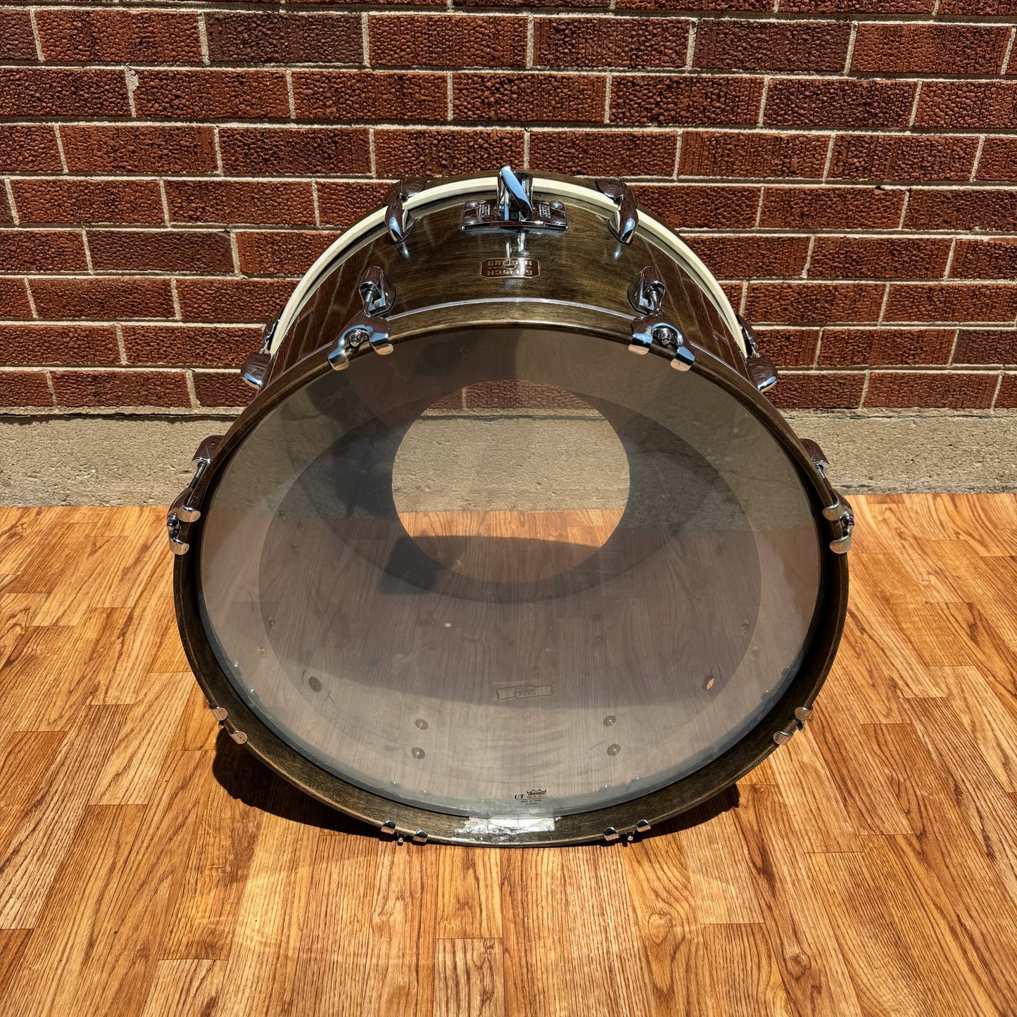 1980s Gretsch 14x22 Bass Drum Ebony Transparent Black Square Badge
