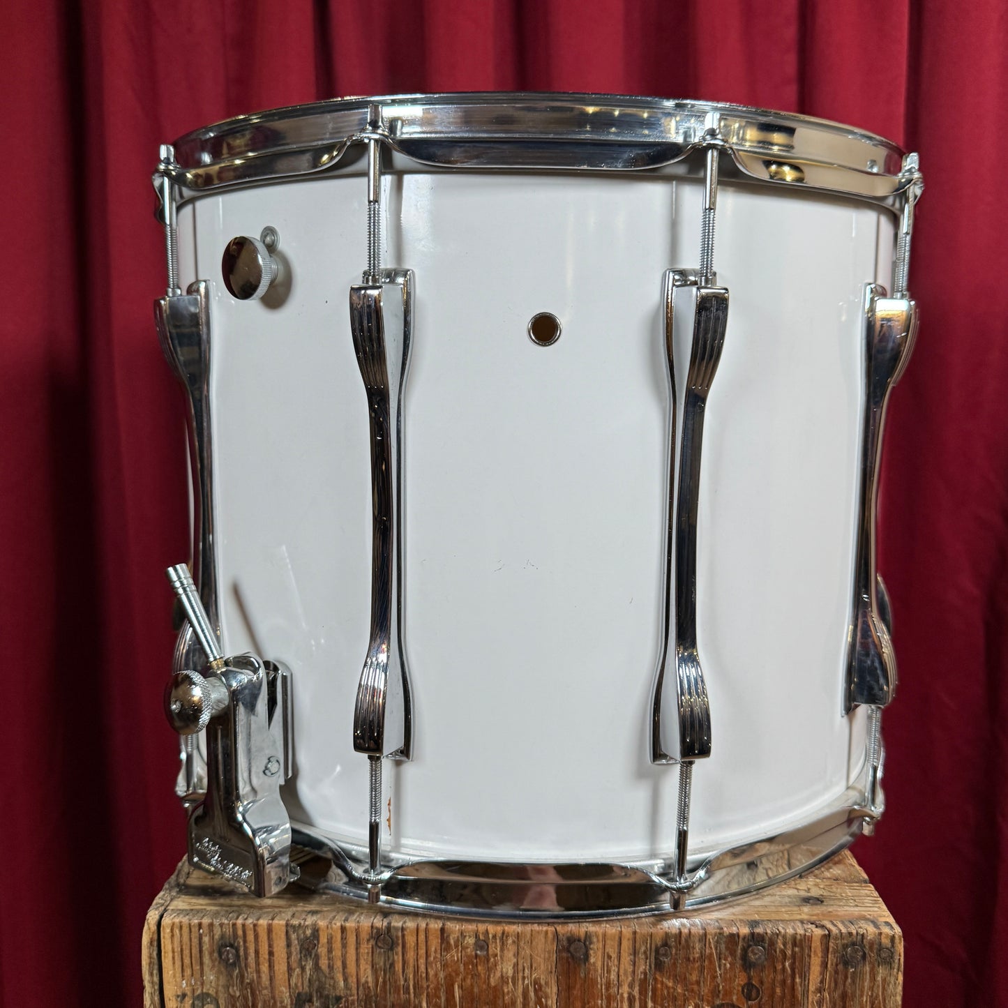 1980s-1990s Ludwig 12x15 Parade Marching Field Snare Drum White Cortex