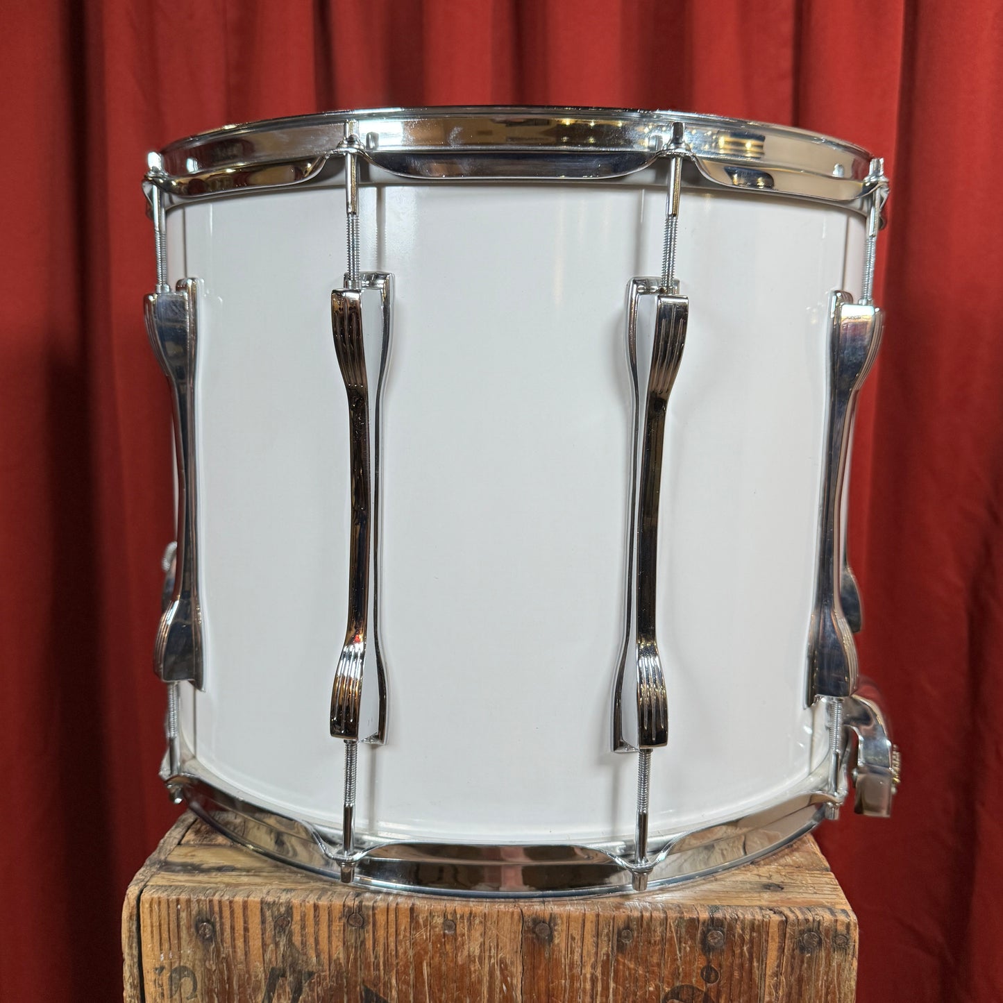 1980s-1990s Ludwig 12x15 Parade Marching Field Snare Drum White Cortex