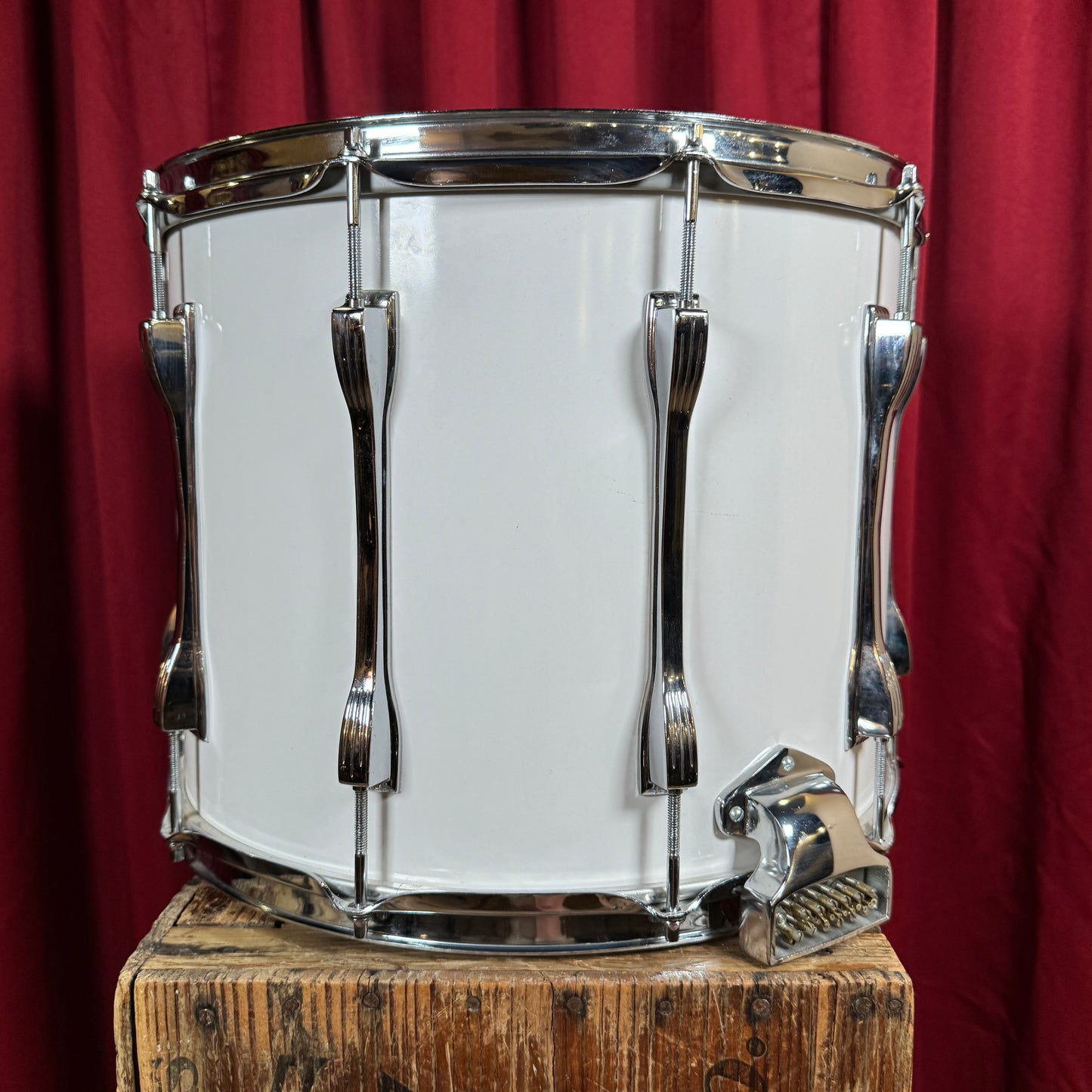 1980s-1990s Ludwig 12x15 Parade Marching Field Snare Drum White Cortex