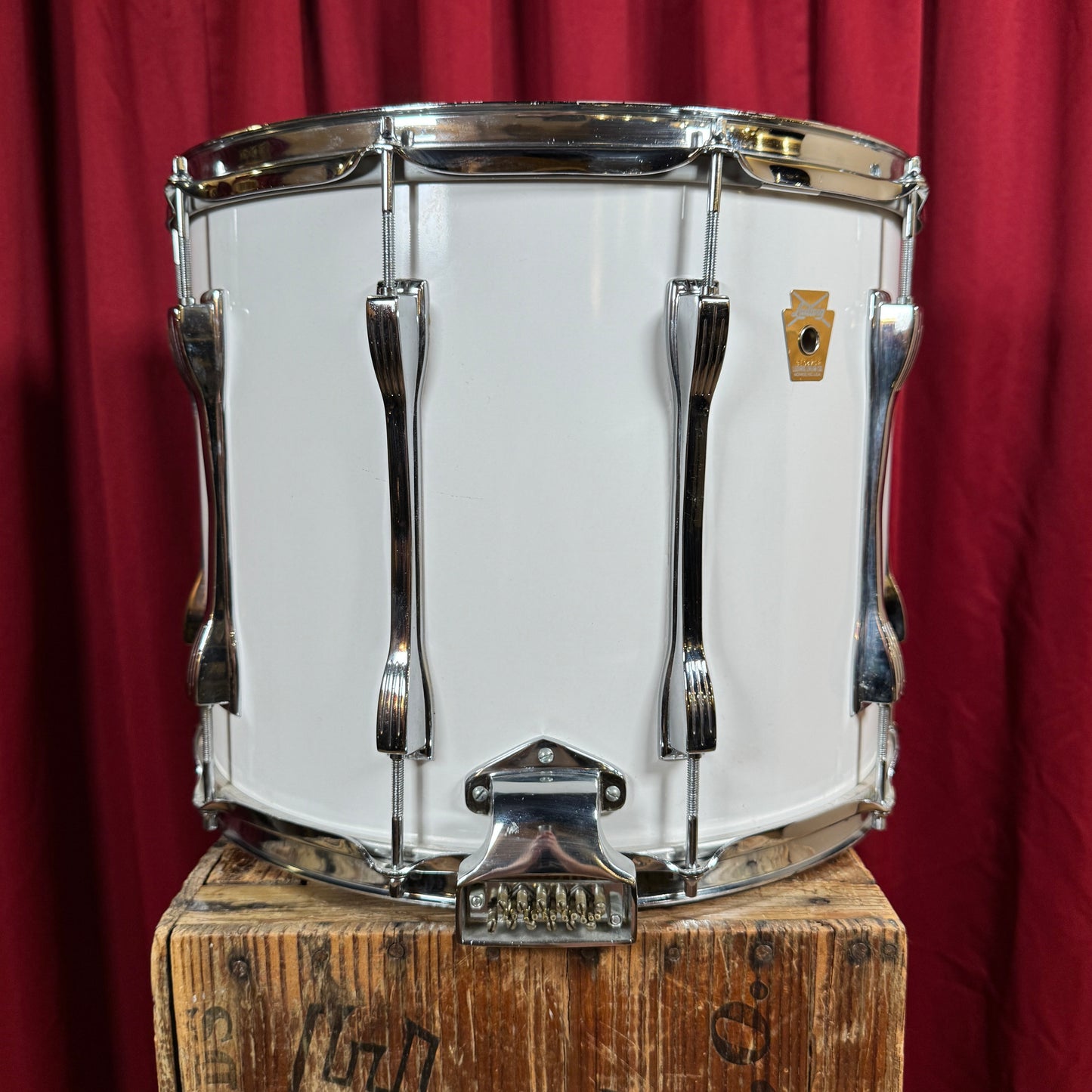 1980s-1990s Ludwig 12x15 Parade Marching Field Snare Drum White Cortex