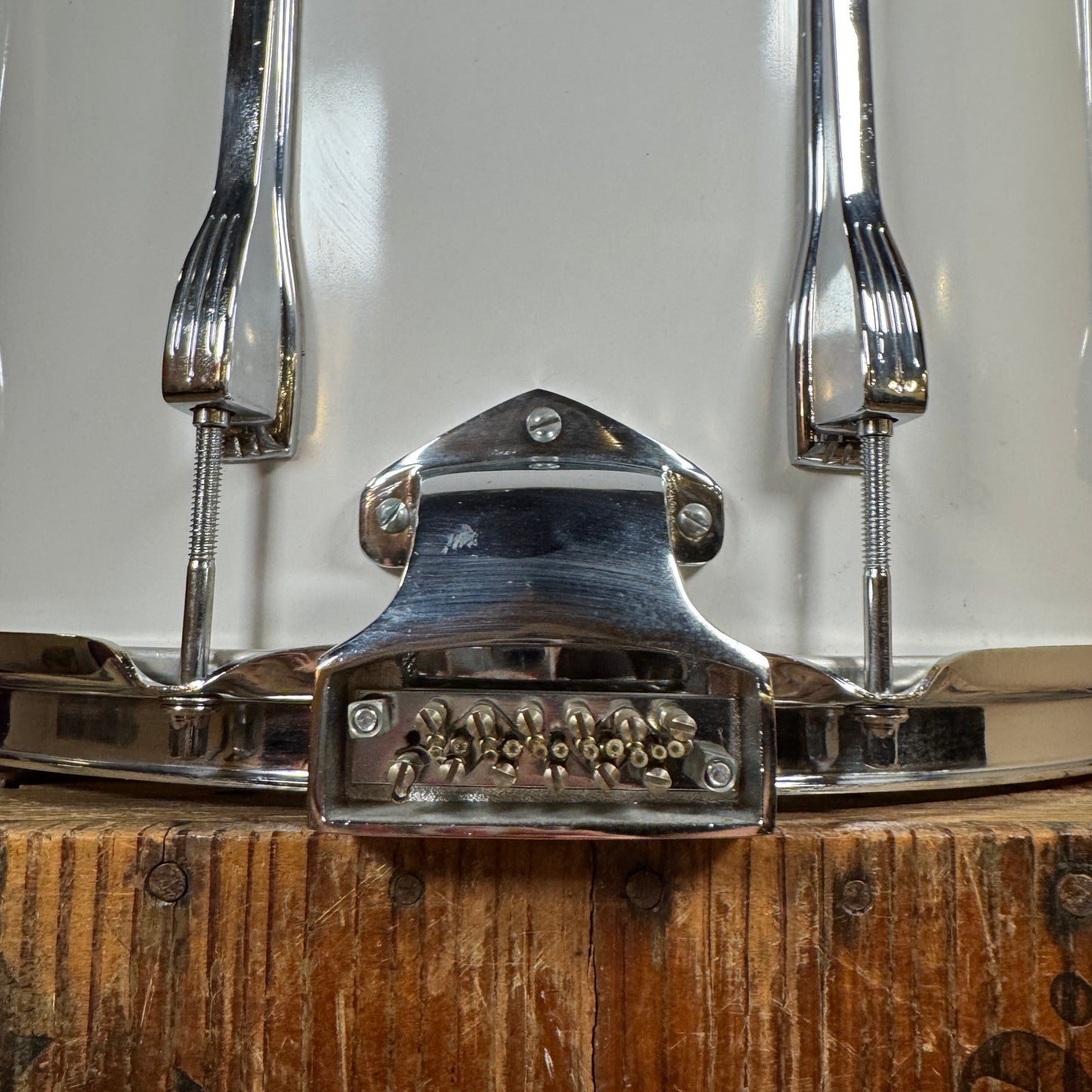1980s-1990s Ludwig 12x15 Parade Marching Field Snare Drum White Cortex