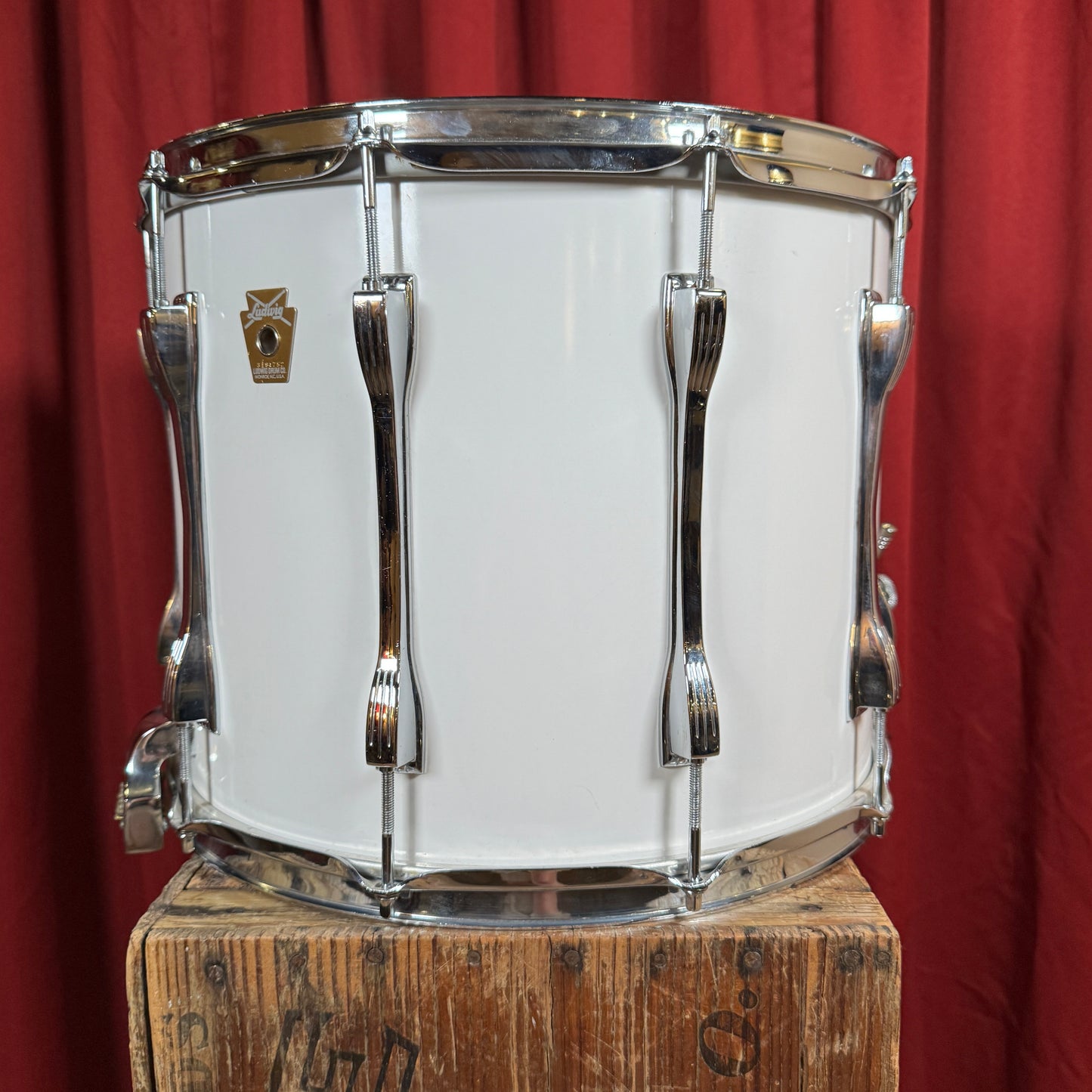1980s-1990s Ludwig 12x15 Parade Marching Field Snare Drum White Cortex