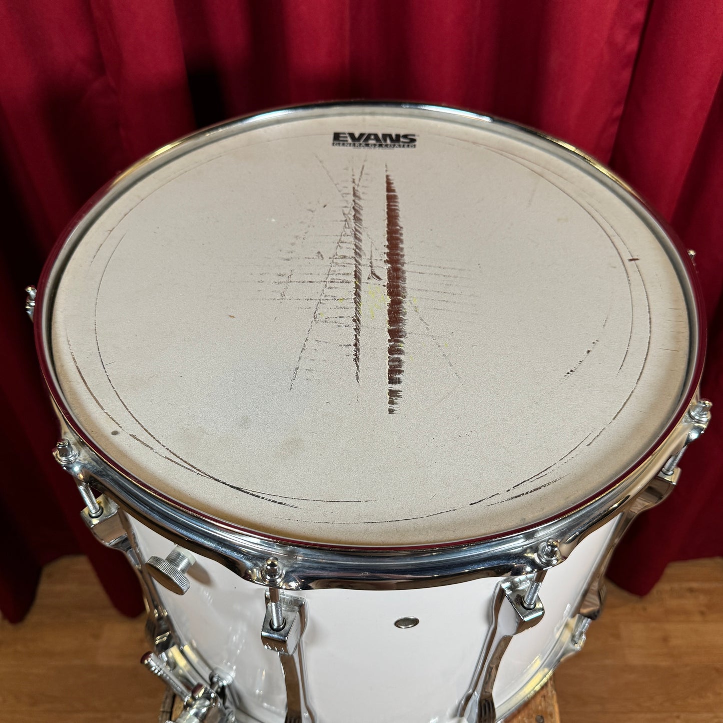 1980s-1990s Ludwig 12x15 Parade Marching Field Snare Drum White Cortex