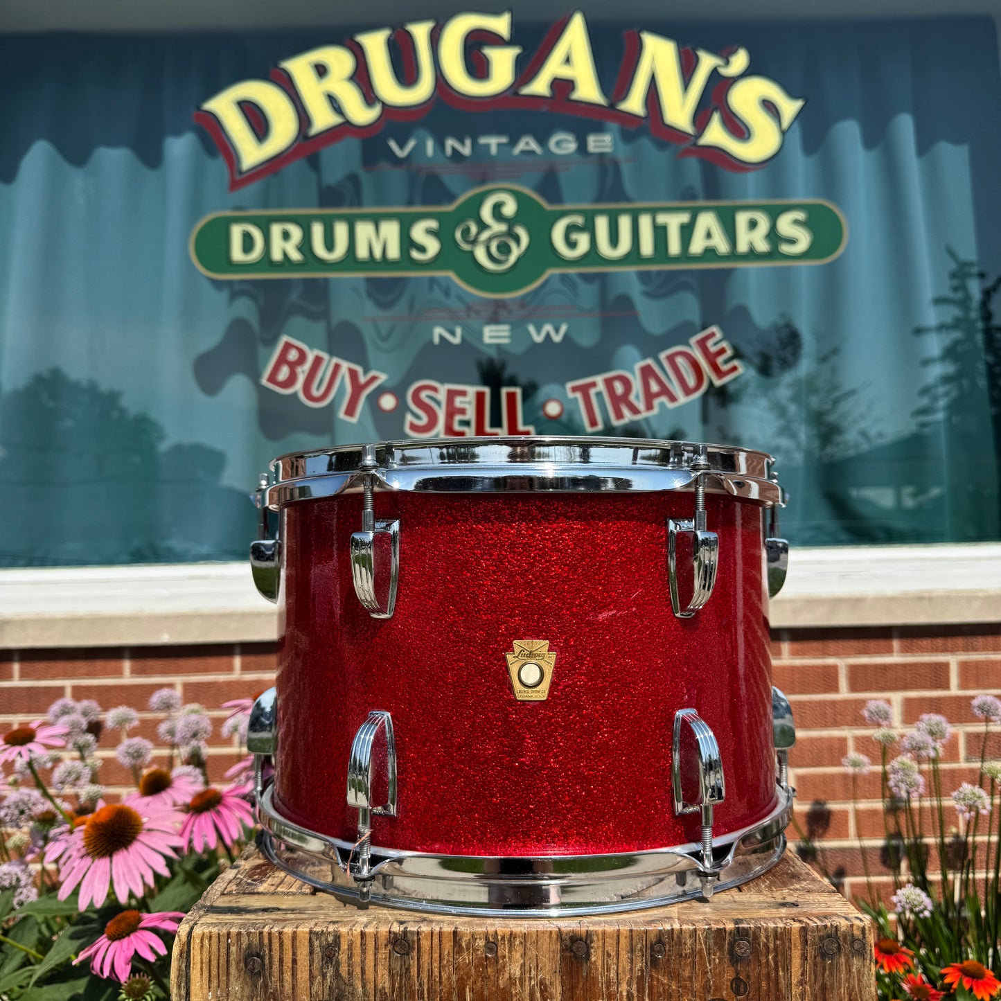 1965 Ludwig 8x12 Tom Drum Single Red Sparkle Down Beat / Hollywood