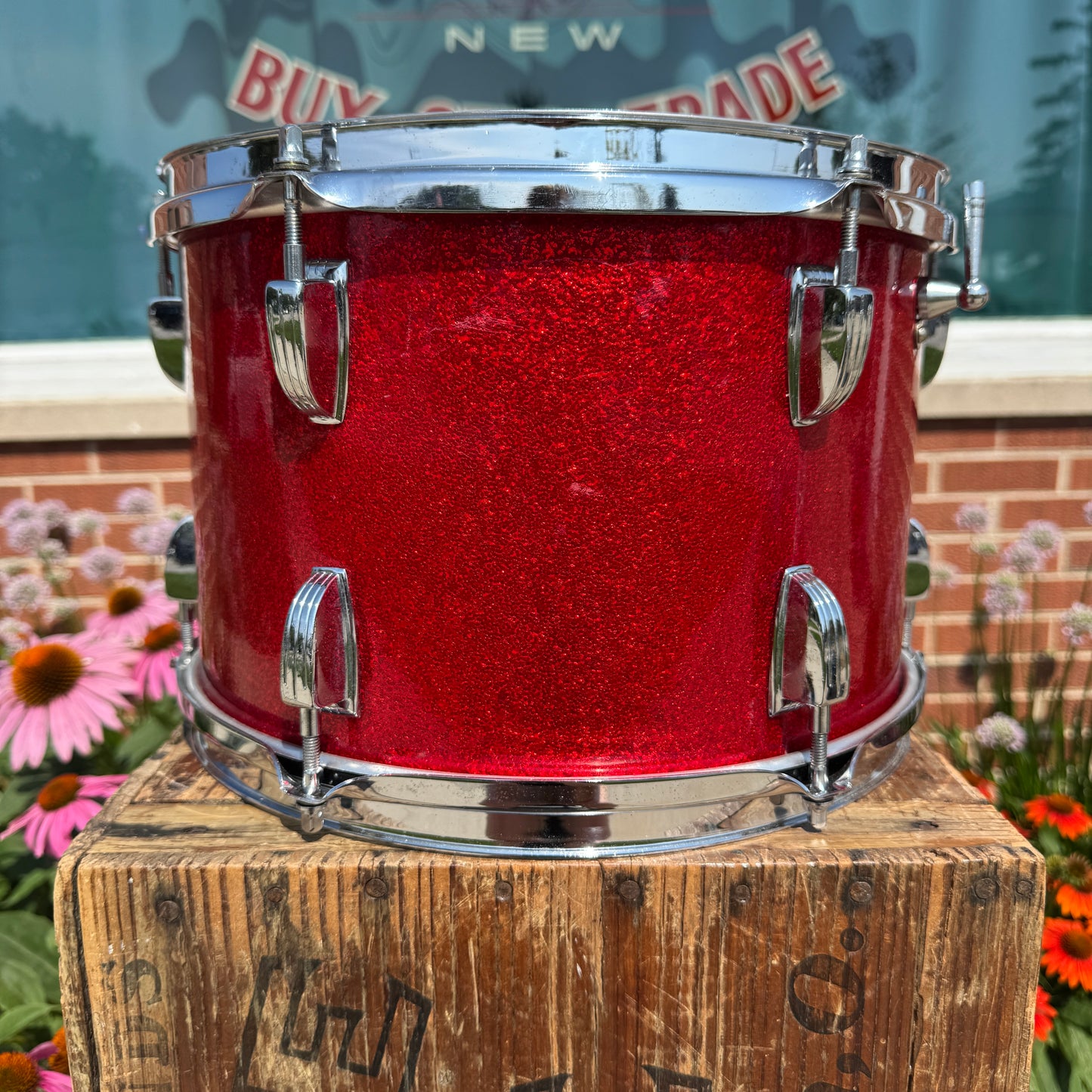 1965 Ludwig 8x12 Tom Drum Single Red Sparkle Down Beat / Hollywood