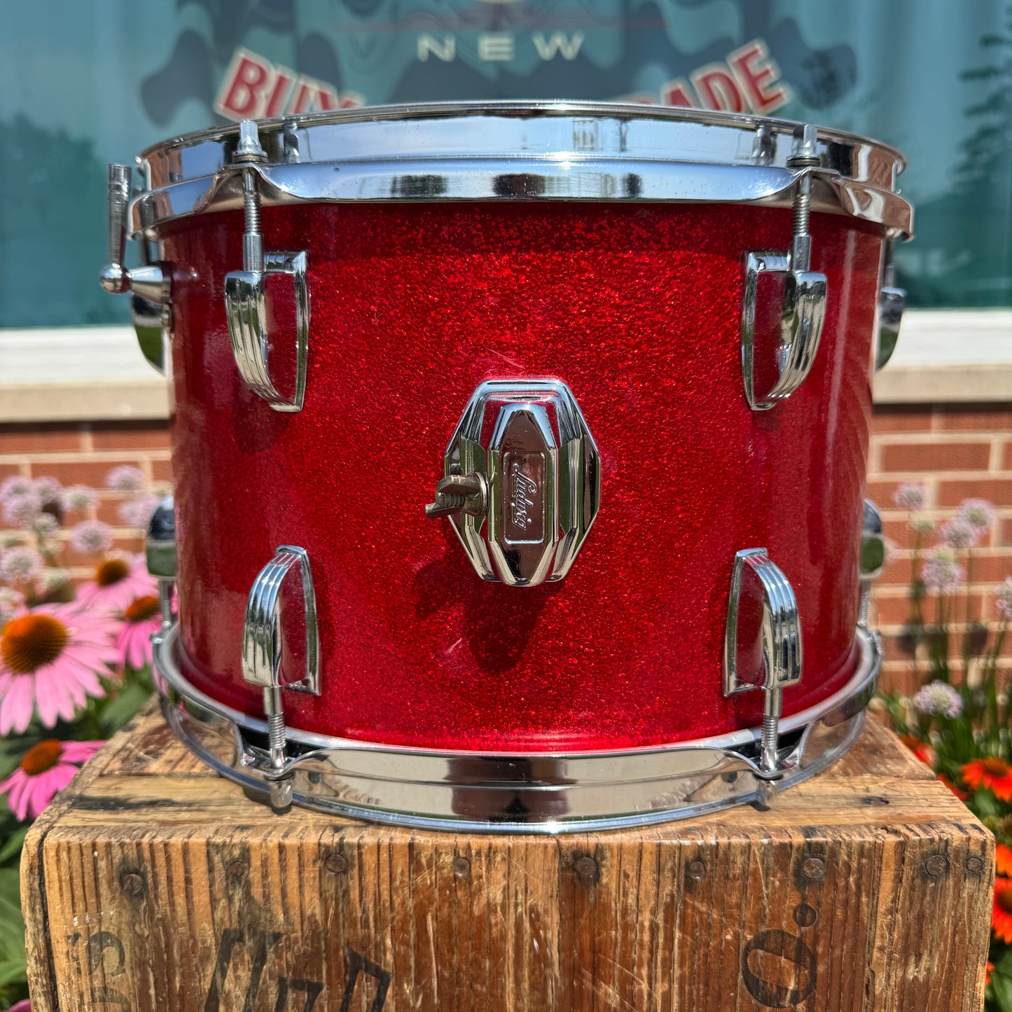 1965 Ludwig 8x12 Tom Drum Single Red Sparkle Down Beat / Hollywood
