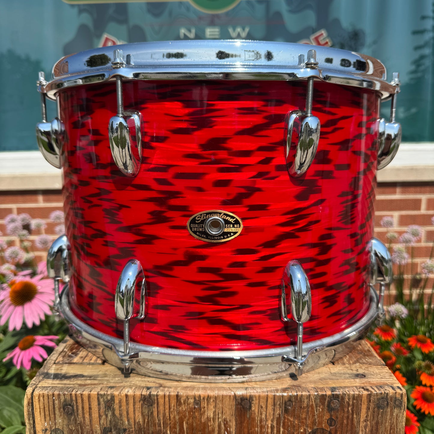 1960s Slingerland 10x14 3-Ply Tom Single Drum Red Tiger