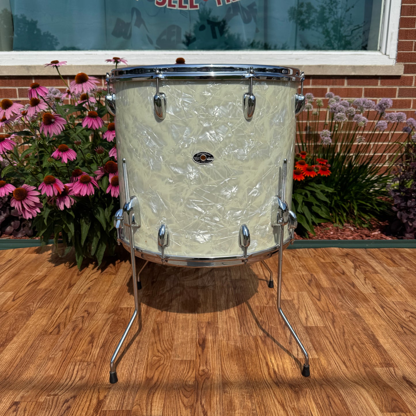 1970s Slingerland 16x18 Floor Tom Single Drum White Marine Pearl