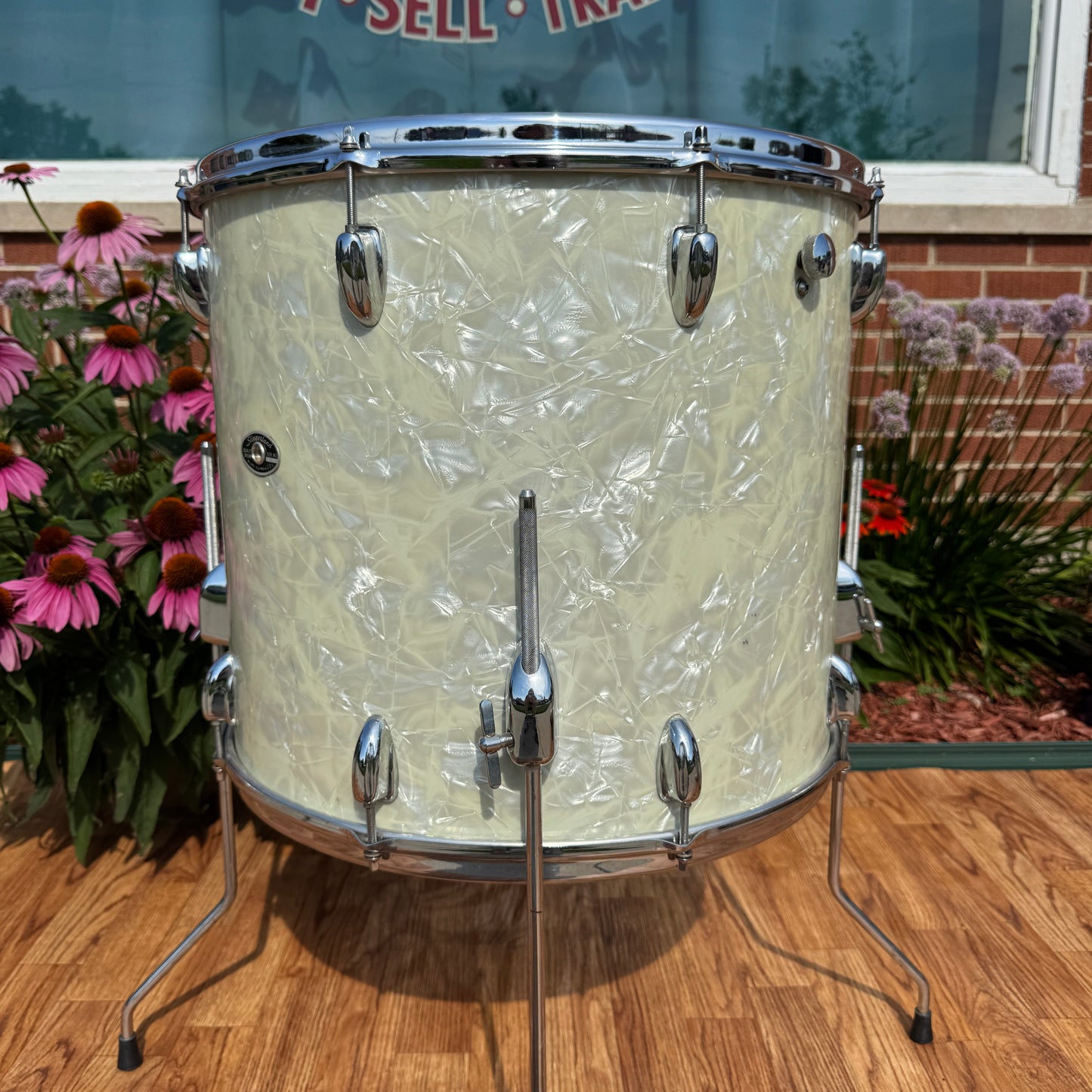 1970s Slingerland 16x18 Floor Tom Single Drum White Marine Pearl