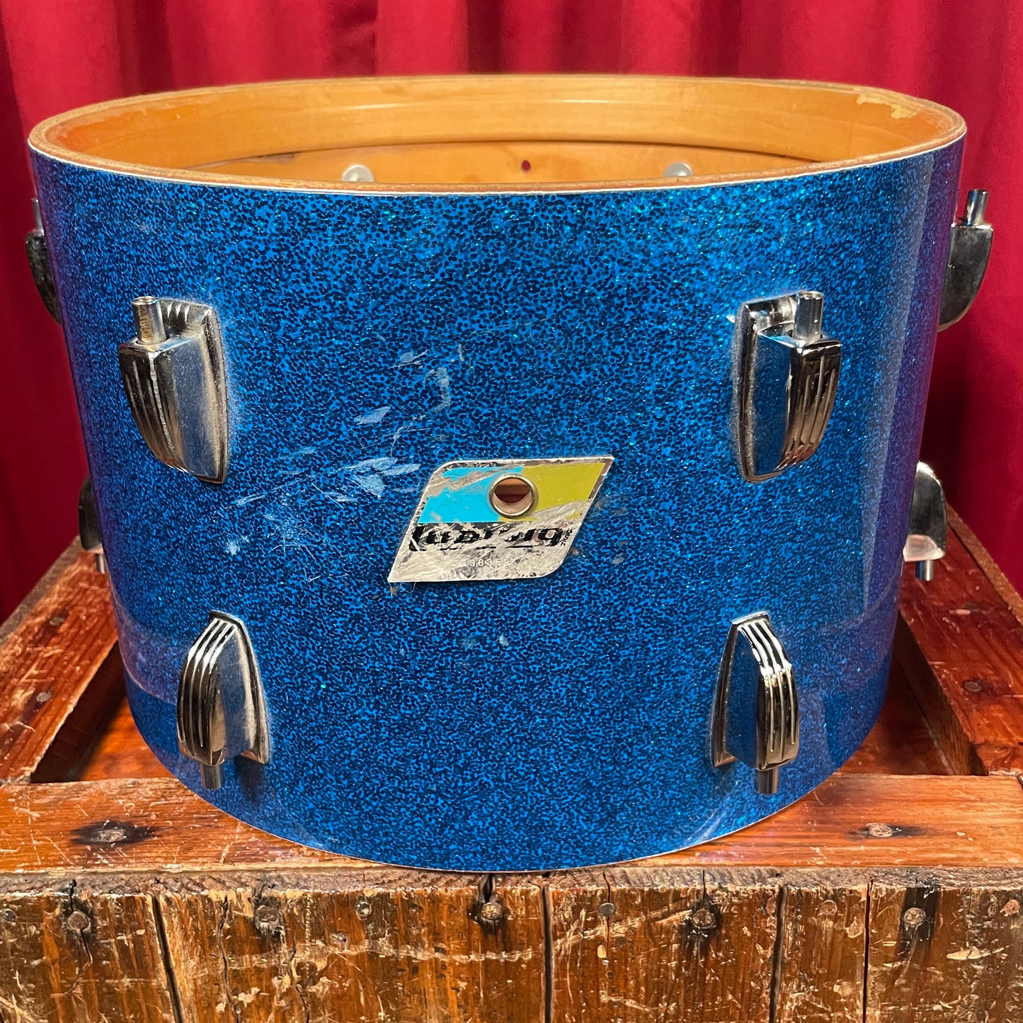 1970s Ludwig 8x12 Tom Drum Shell Single Blue Sparkle