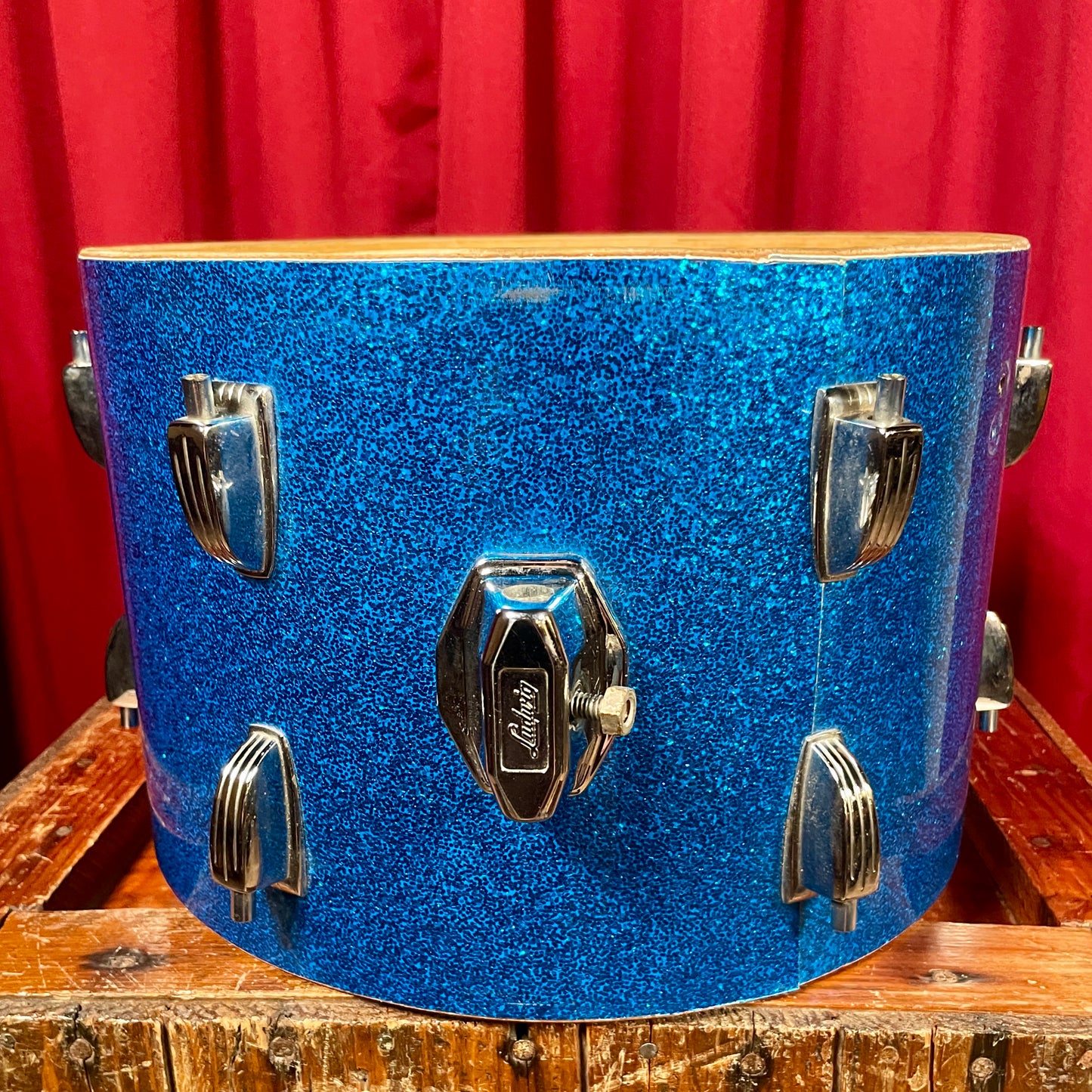 1970s Ludwig 8x12 Tom Drum Shell Single Blue Sparkle