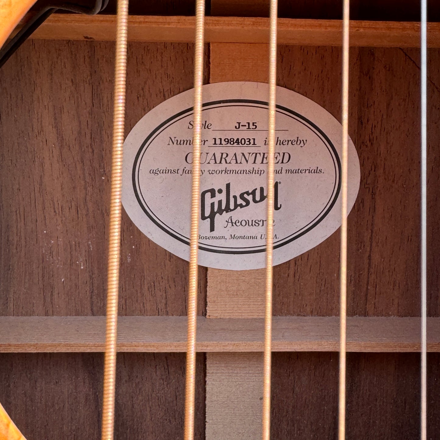 2014 Gibson J-15 Acoustic Electric Guitar Natural w/ OHSC