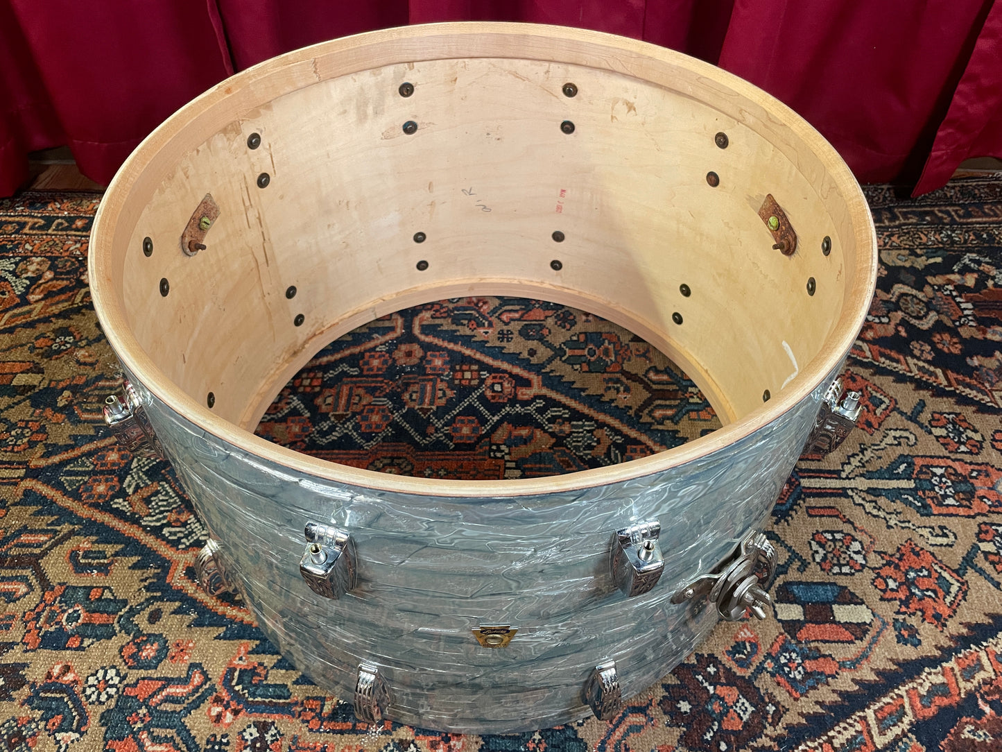 1960 Ludwig 14x22 Classic Bass Drum Sky Blue Pearl Trans Badge
