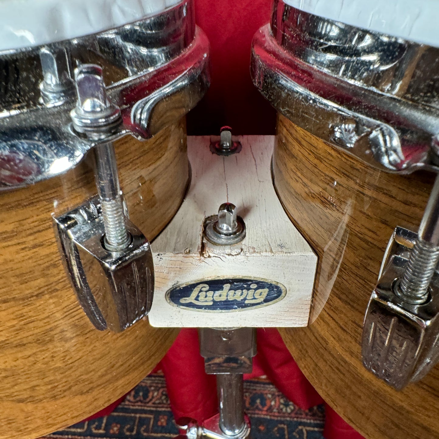 1970s Ludwig 6" & 8" No. 2358P Tunable Bongos Walnut Cortex w/ Mount