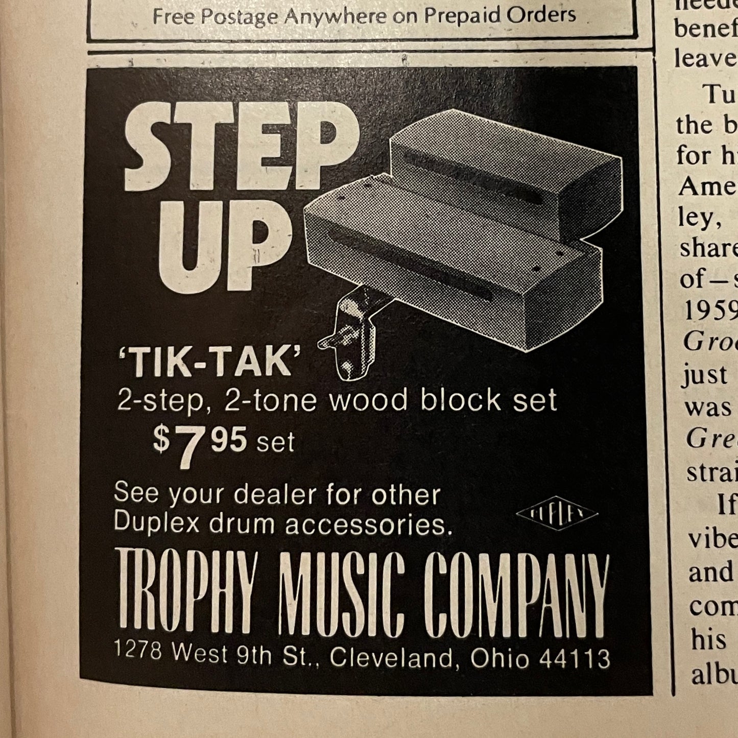 Vintage Duplex Cowbell and Tik-Tak 2-Step Wood Block Set w/ Mount