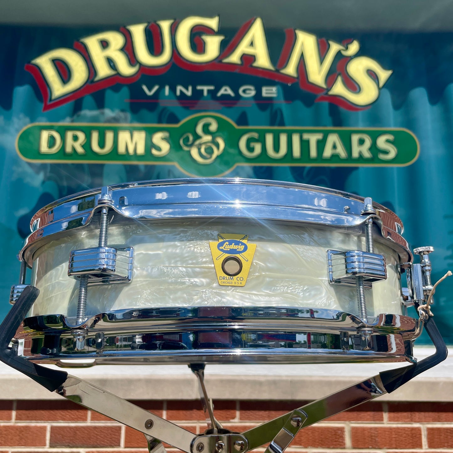 1959 Ludwig 3x13 Be-Bop Jazz Combo Snare Drum White Marine Pearl Trans Badge