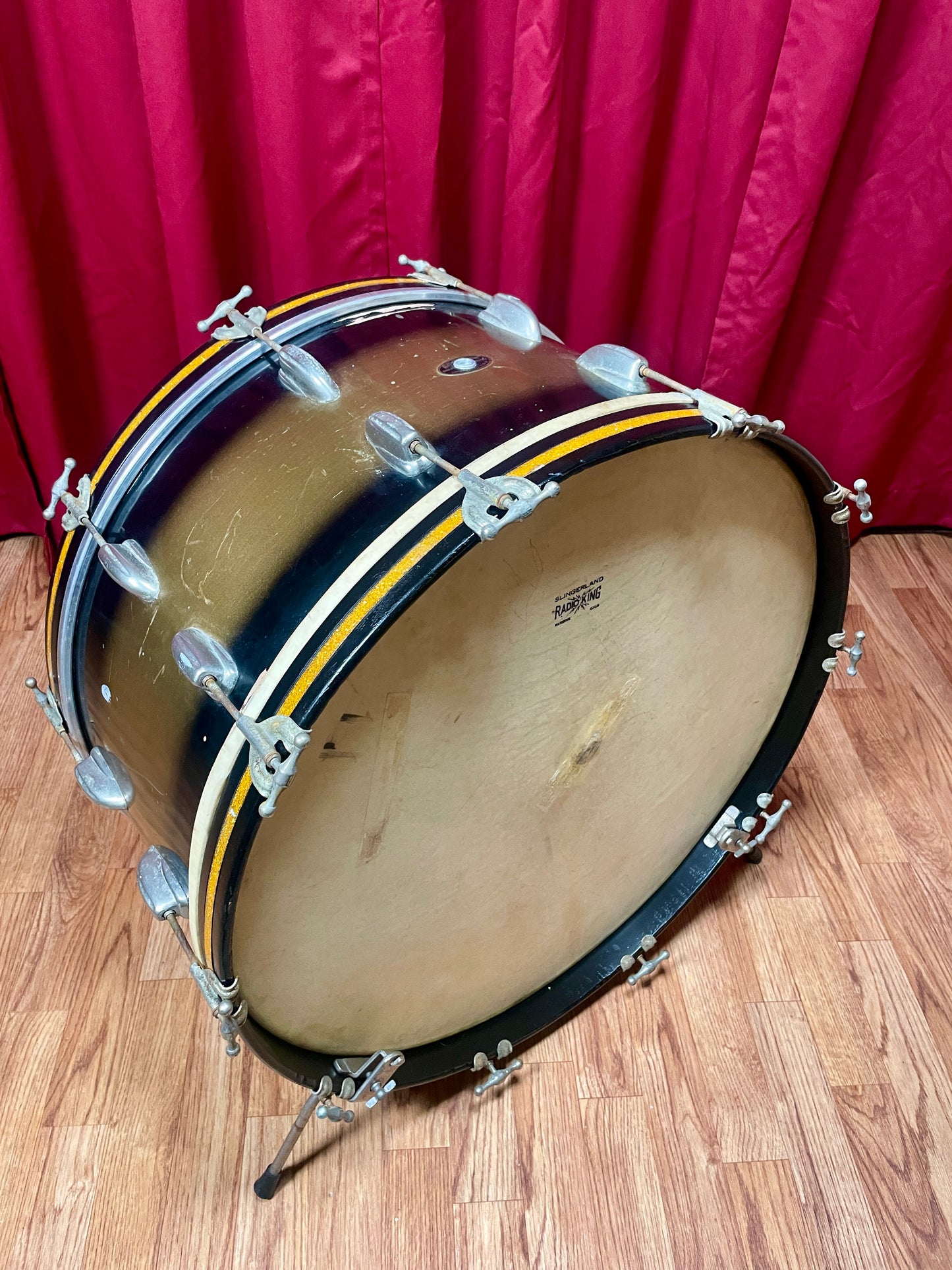 1950s Slingerland 12x24 Radio King Bass Drum Black Gold Duco