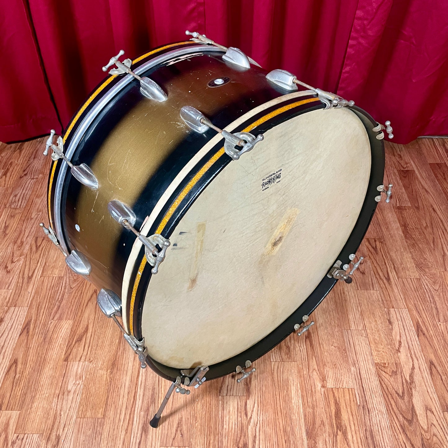 1950s Slingerland 12x24 Radio King Bass Drum Black Gold Duco