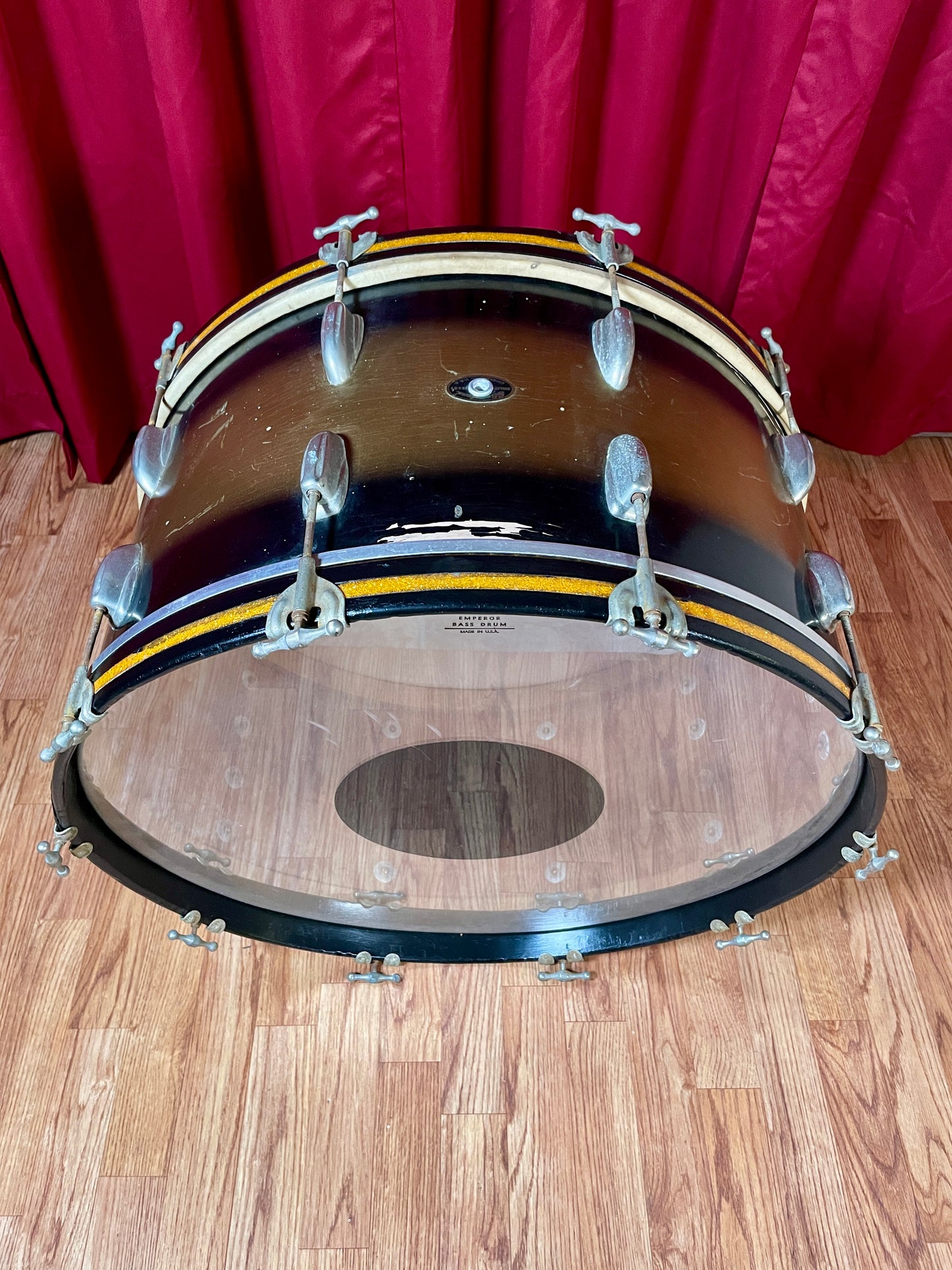 1950s Slingerland 12x24 Radio King Bass Drum Black Gold Duco