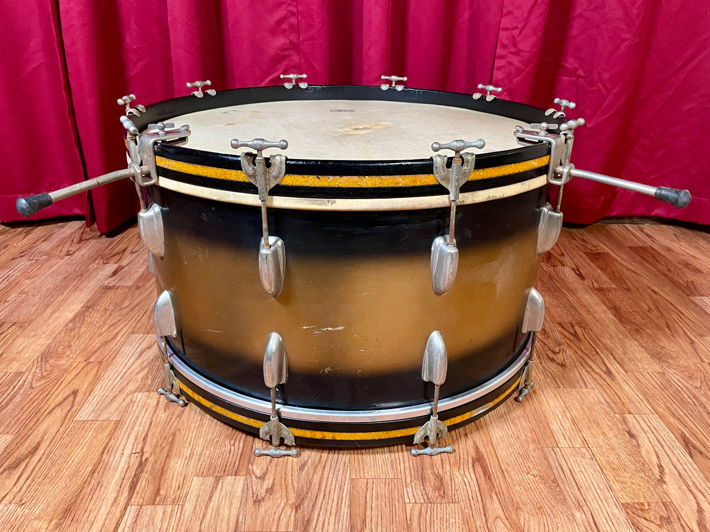 1950s Slingerland 12x24 Radio King Bass Drum Black Gold Duco