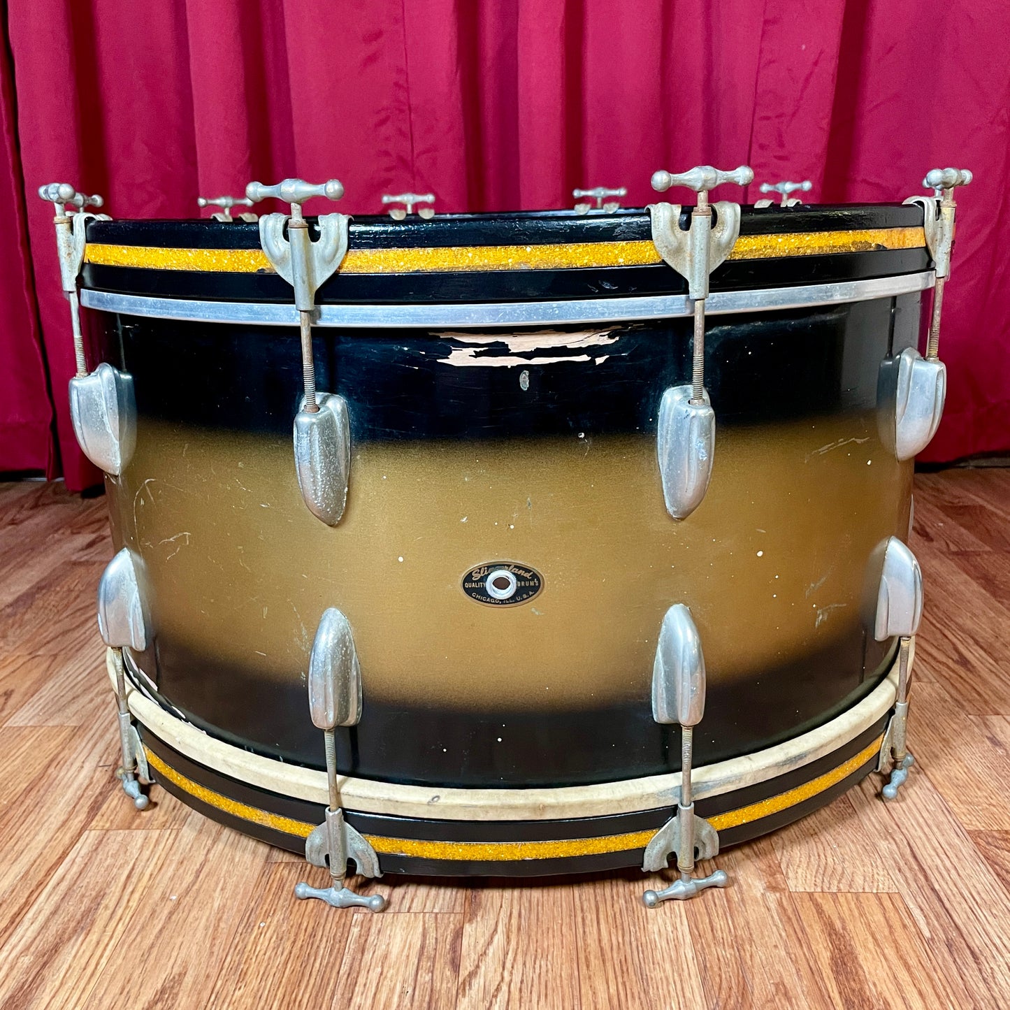 1950s Slingerland 12x24 Radio King Bass Drum Black Gold Duco
