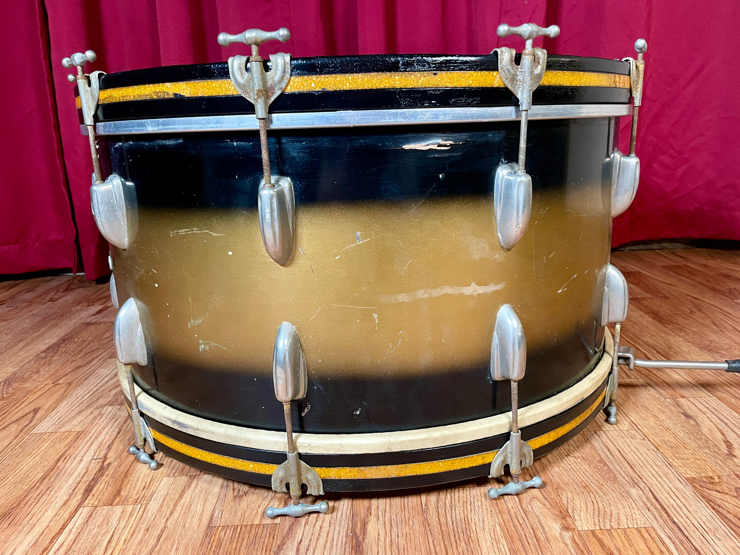 1950s Slingerland 12x24 Radio King Bass Drum Black Gold Duco