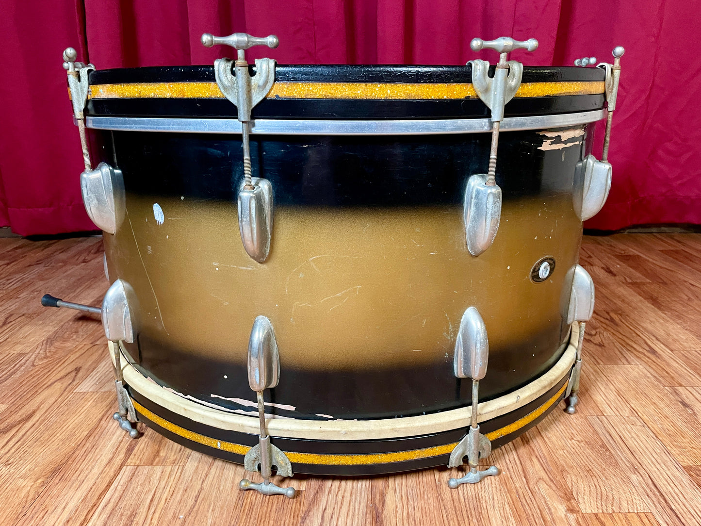 1950s Slingerland 12x24 Radio King Bass Drum Black Gold Duco
