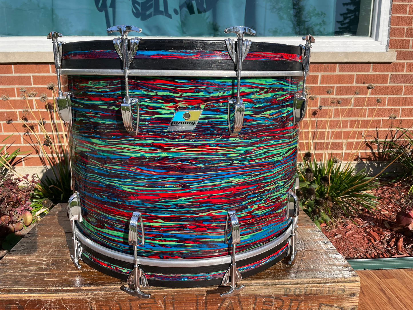 1970s Ludwig 14x22 Virgin Bass Drum Psychedelic Red