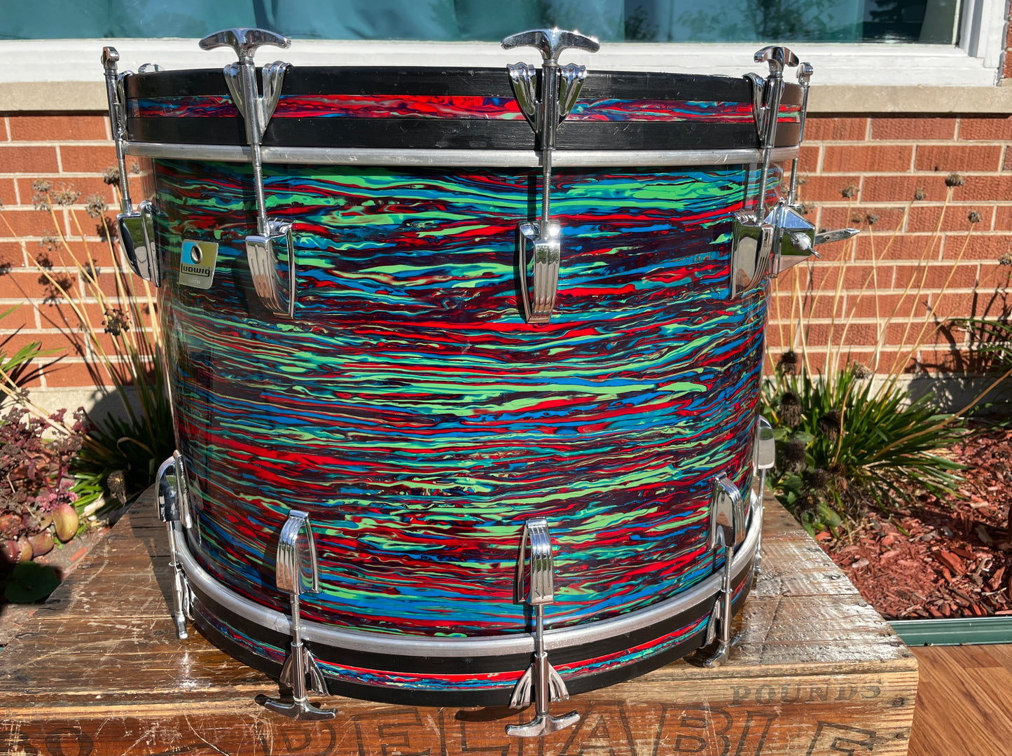 1970s Ludwig 14x22 Virgin Bass Drum Psychedelic Red