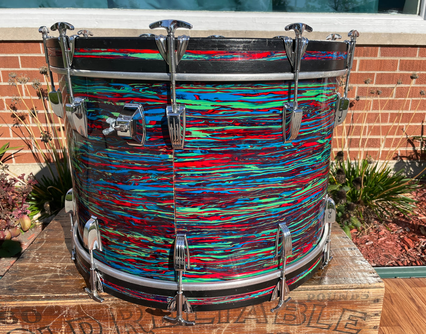 1970s Ludwig 14x22 Virgin Bass Drum Psychedelic Red
