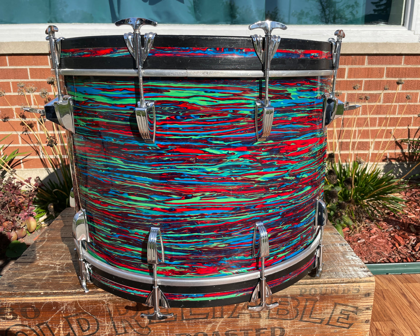 1970s Ludwig 14x22 Virgin Bass Drum Psychedelic Red