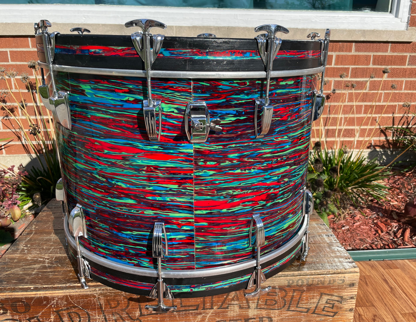 1970s Ludwig 14x22 Virgin Bass Drum Psychedelic Red