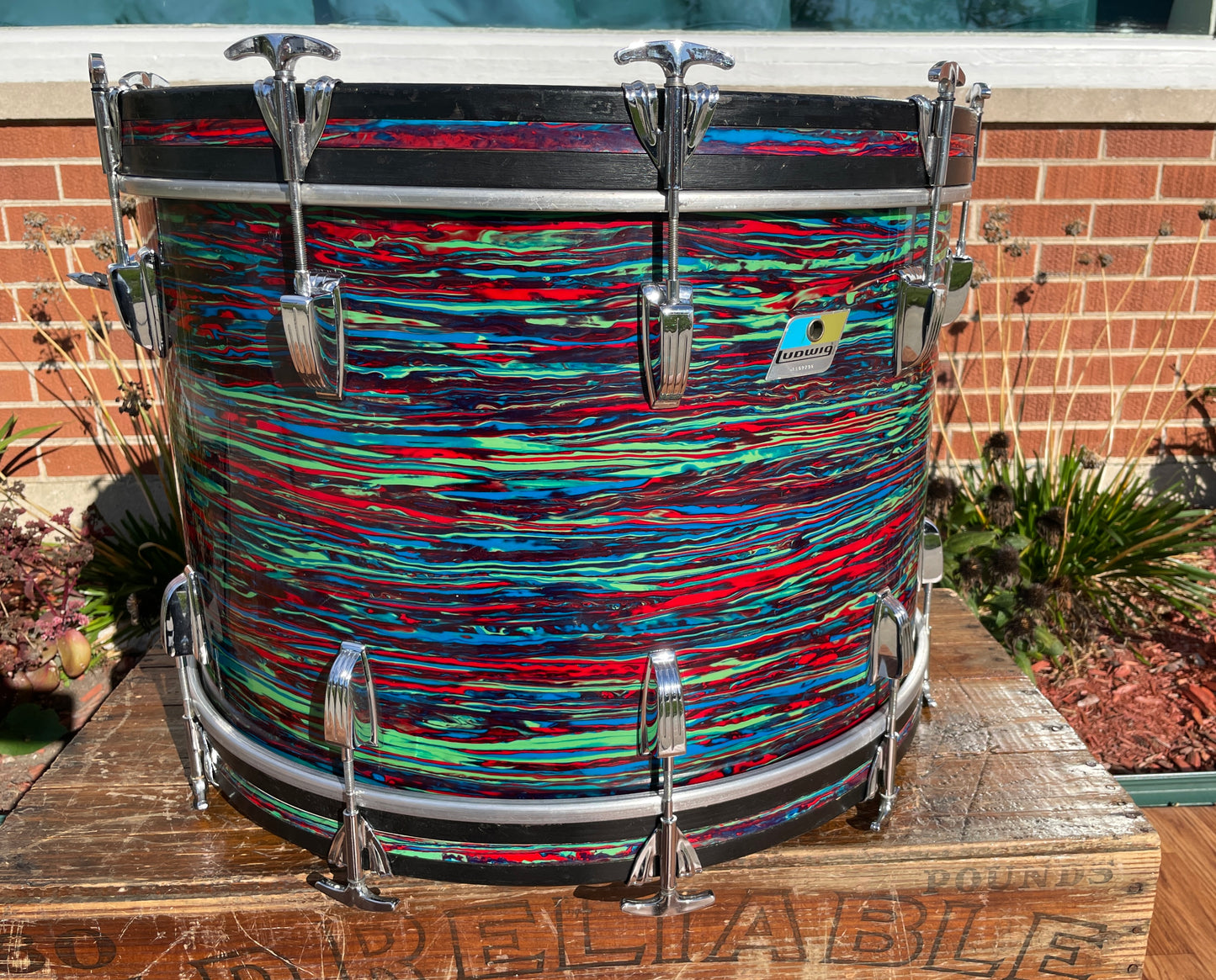 1970s Ludwig 14x22 Virgin Bass Drum Psychedelic Red