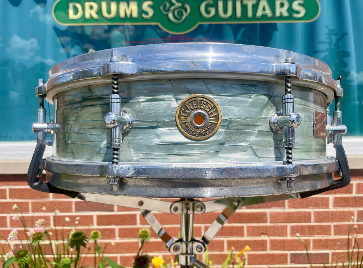 1950 Gretsch 4x14 Max Roach Progressive Jazz Snare Drum Gladstone Lugs Sky Blue Pearl