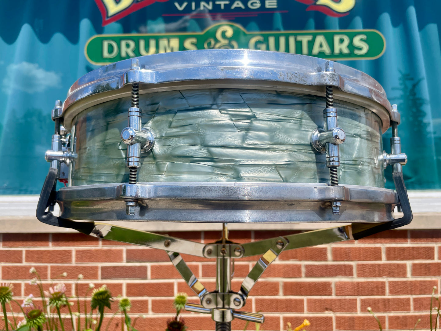 1950 Gretsch 4x14 Max Roach Progressive Jazz Snare Drum Gladstone Lugs Sky Blue Pearl