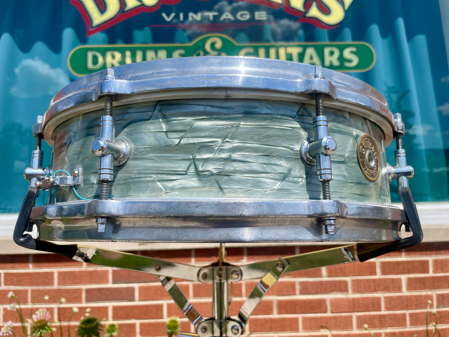 1950 Gretsch 4x14 Max Roach Progressive Jazz Snare Drum Gladstone Lugs Sky Blue Pearl