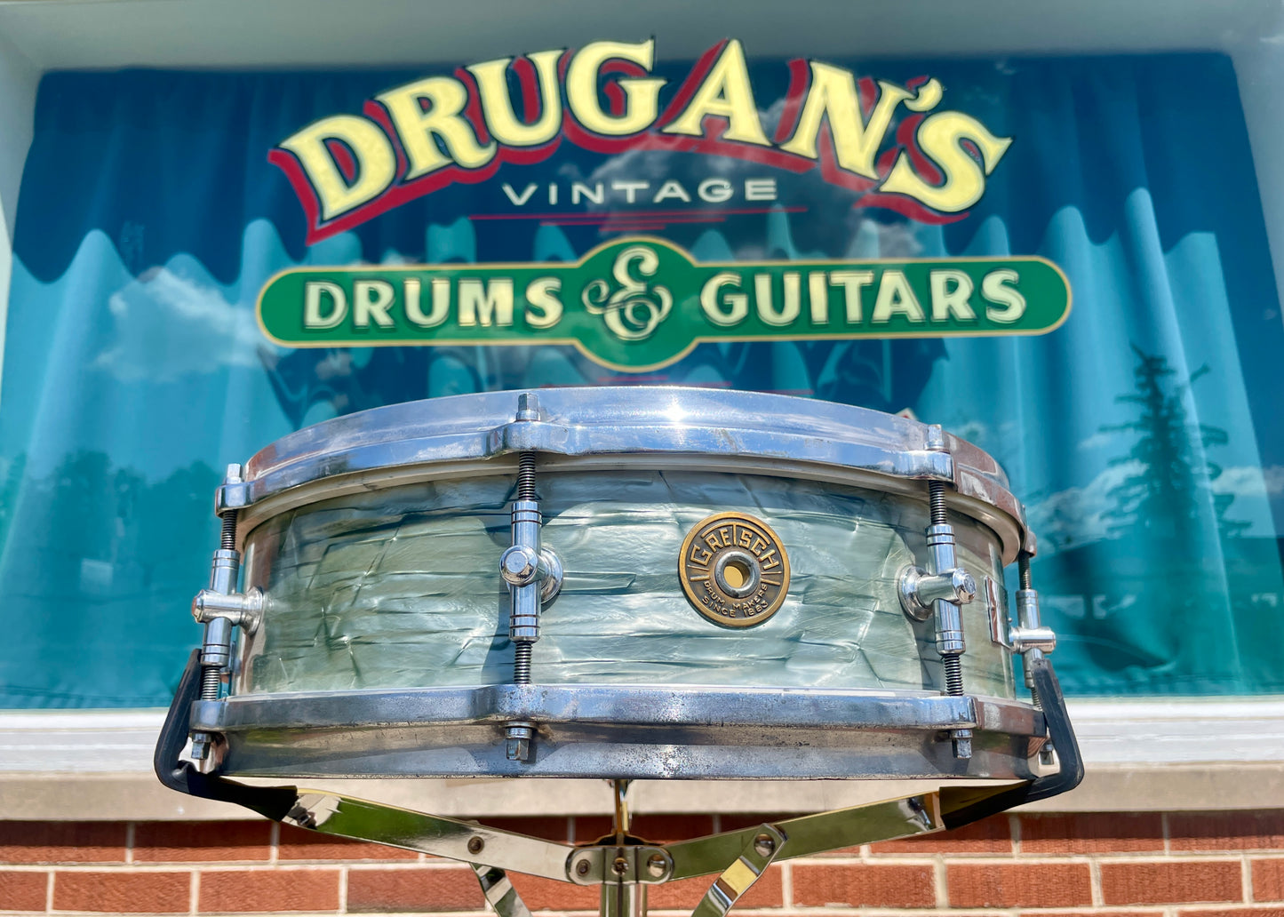 1950 Gretsch 4x14 Max Roach Progressive Jazz Snare Drum Gladstone Lugs Sky Blue Pearl