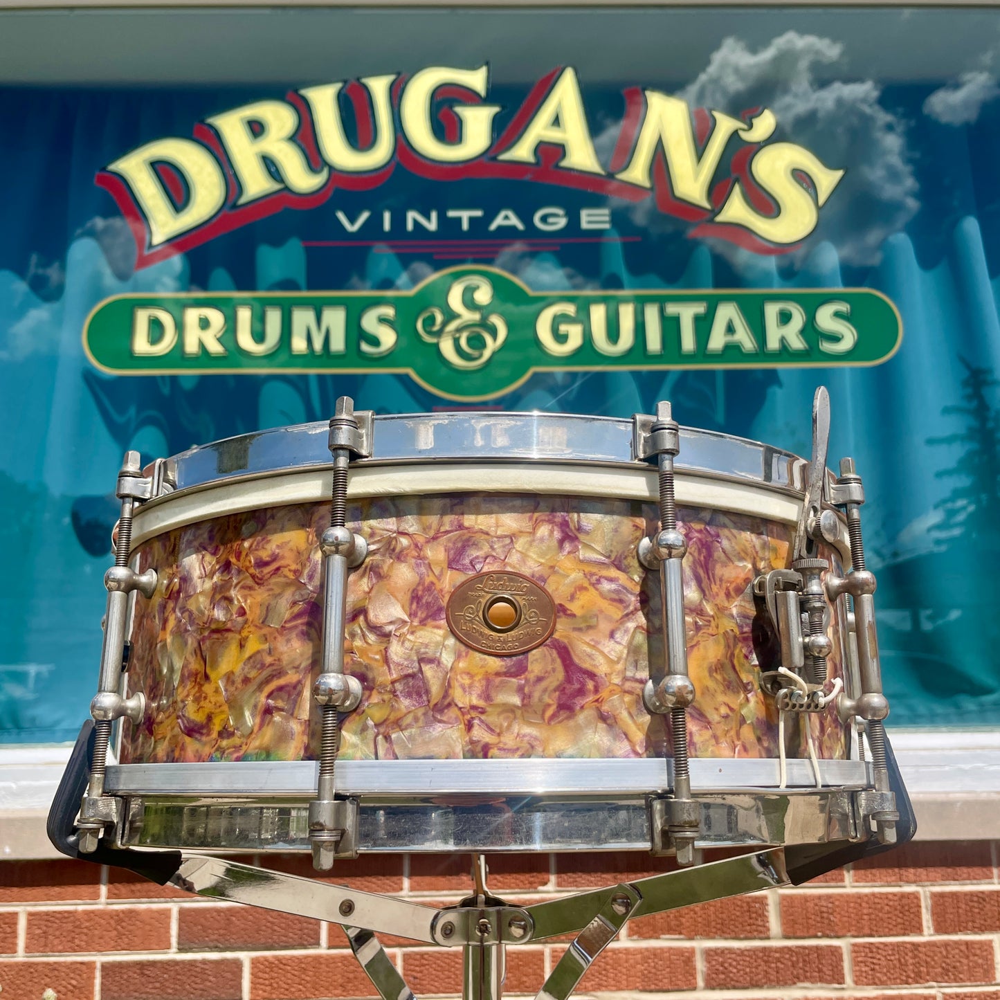 1920s Ludwig & Ludwig Standard 5x14 Solid Shell No. 22-PK Snare Drum Peacock Pearl