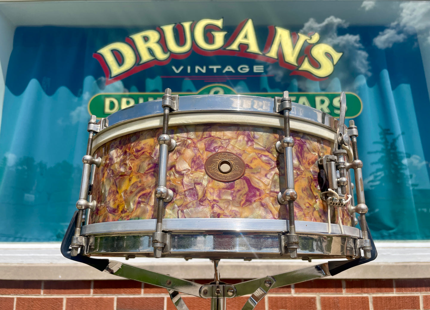 1920s Ludwig & Ludwig Standard 5x14 Solid Shell No. 22-PK Snare Drum Peacock Pearl