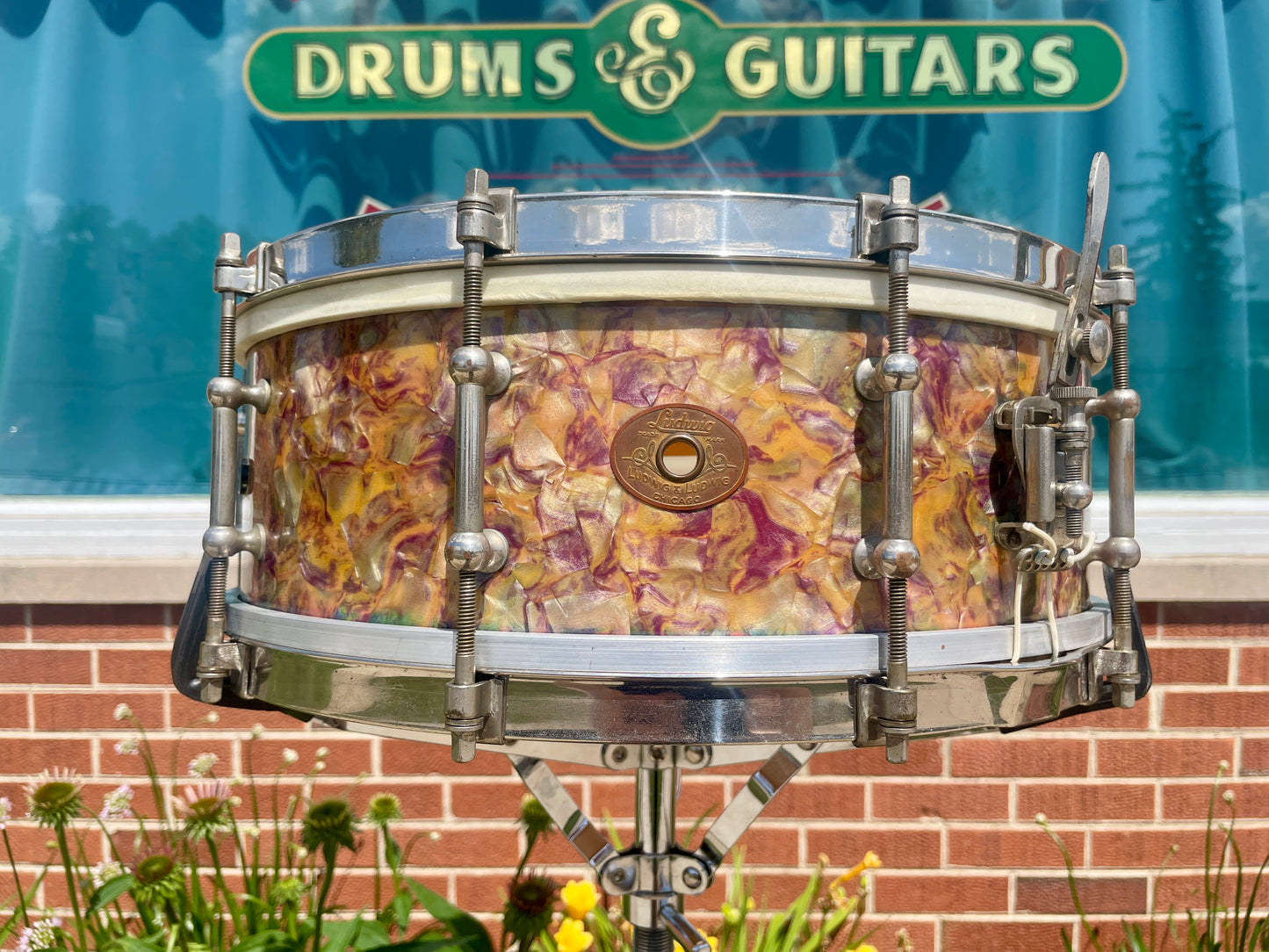 1920s Ludwig & Ludwig Standard 5x14 Solid Shell No. 22-PK Snare Drum Peacock Pearl