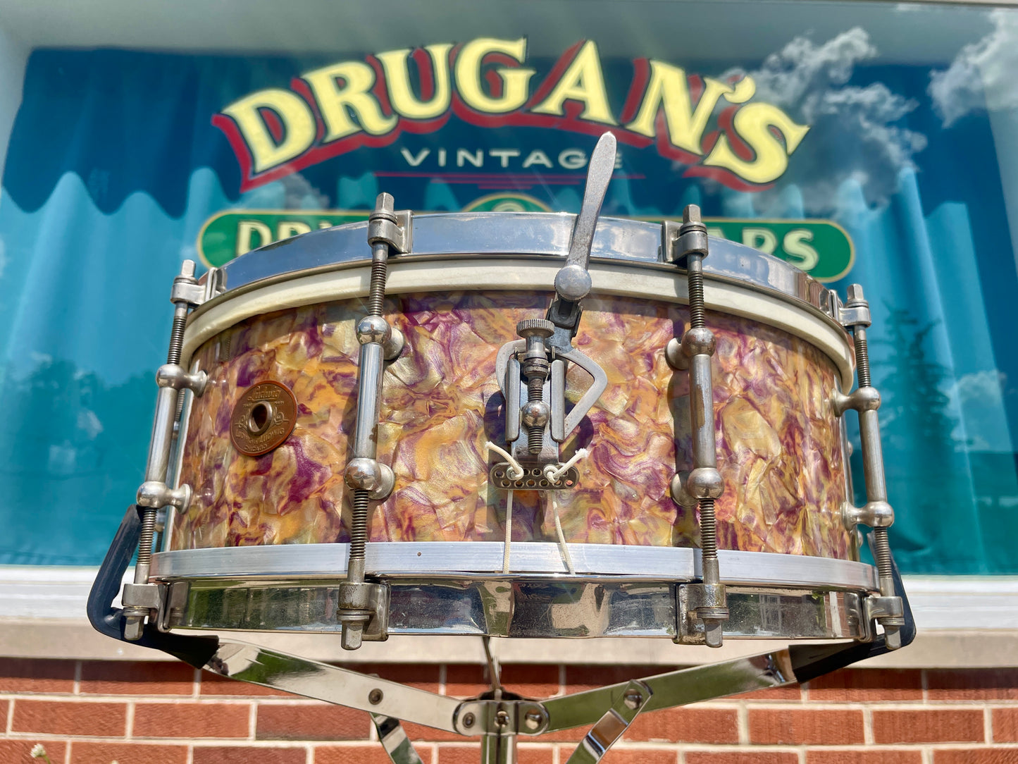 1920s Ludwig & Ludwig Standard 5x14 Solid Shell No. 22-PK Snare Drum Peacock Pearl