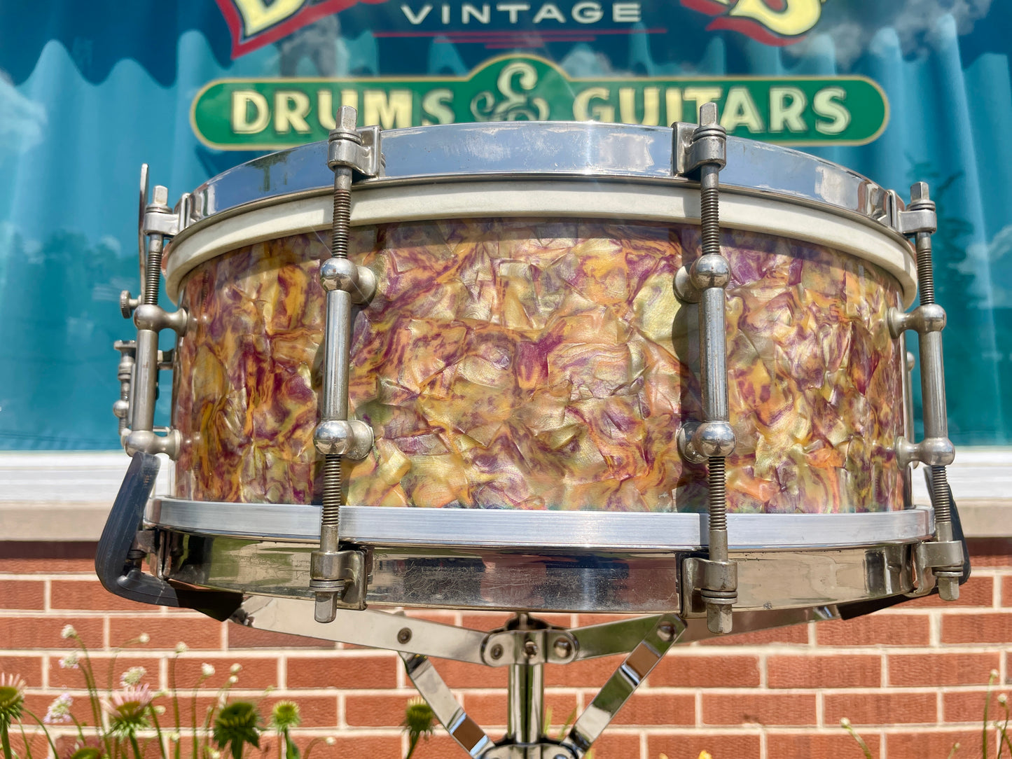 1920s Ludwig & Ludwig Standard 5x14 Solid Shell No. 22-PK Snare Drum Peacock Pearl
